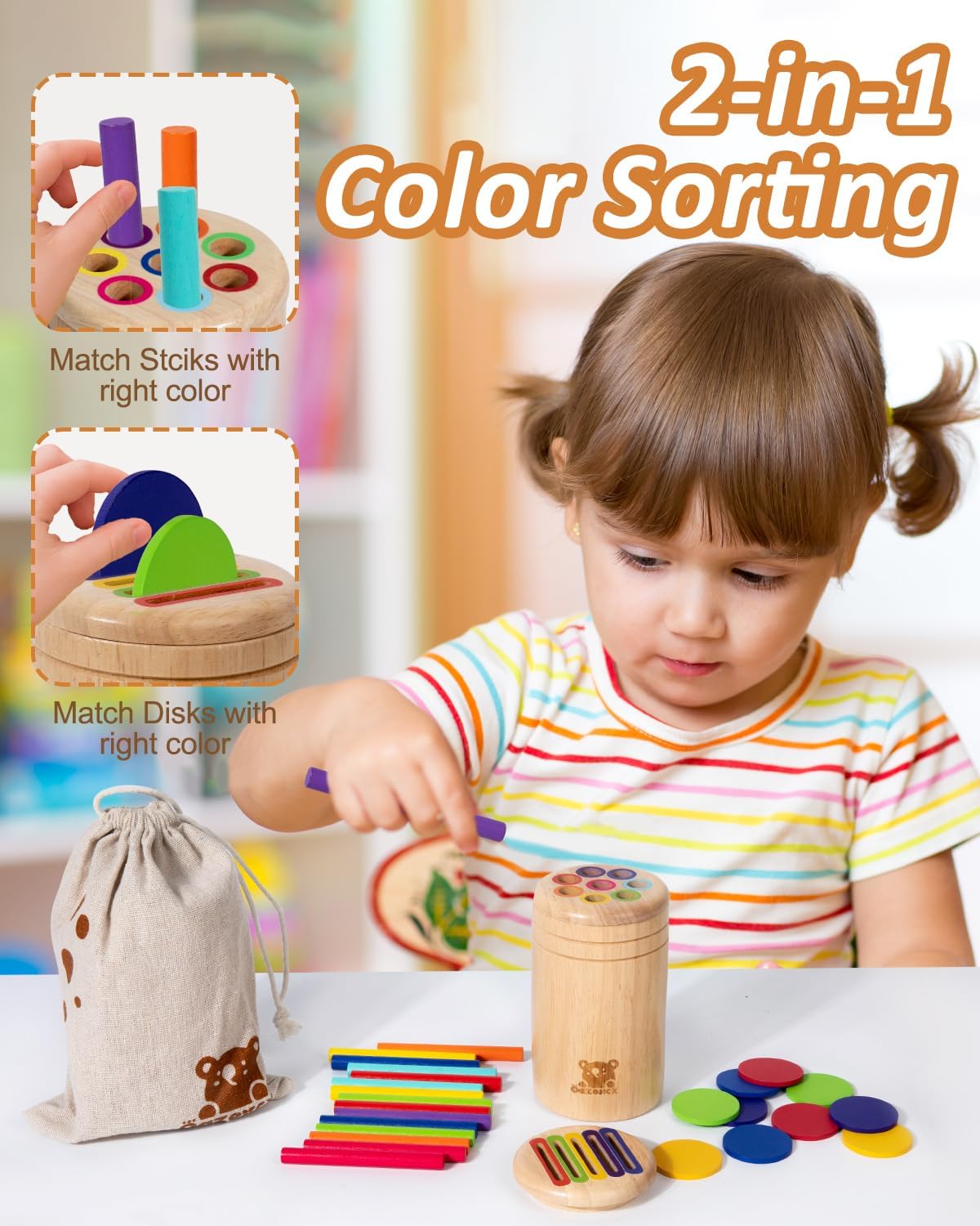 Alternative view of oazoxcx Wooden Learning Color Sorting Toys for Toddlers Sensory Sorting Coin Box Toys for Toddlers 1-3 Fine Motor Skills and Matching Games for Toddler Learning Toys