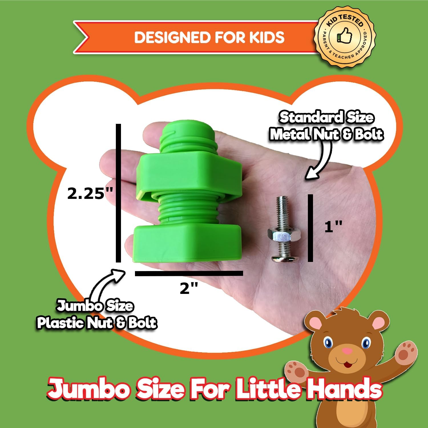 Jumbo Nuts and Bolts For Toddlers - Fine Motor Skills Rainbow Matching Game Montessori Toys For Toddlers & Toddler Games | 12 pc Occupational Therapy Educational Toys with Toy Storage + eBook
