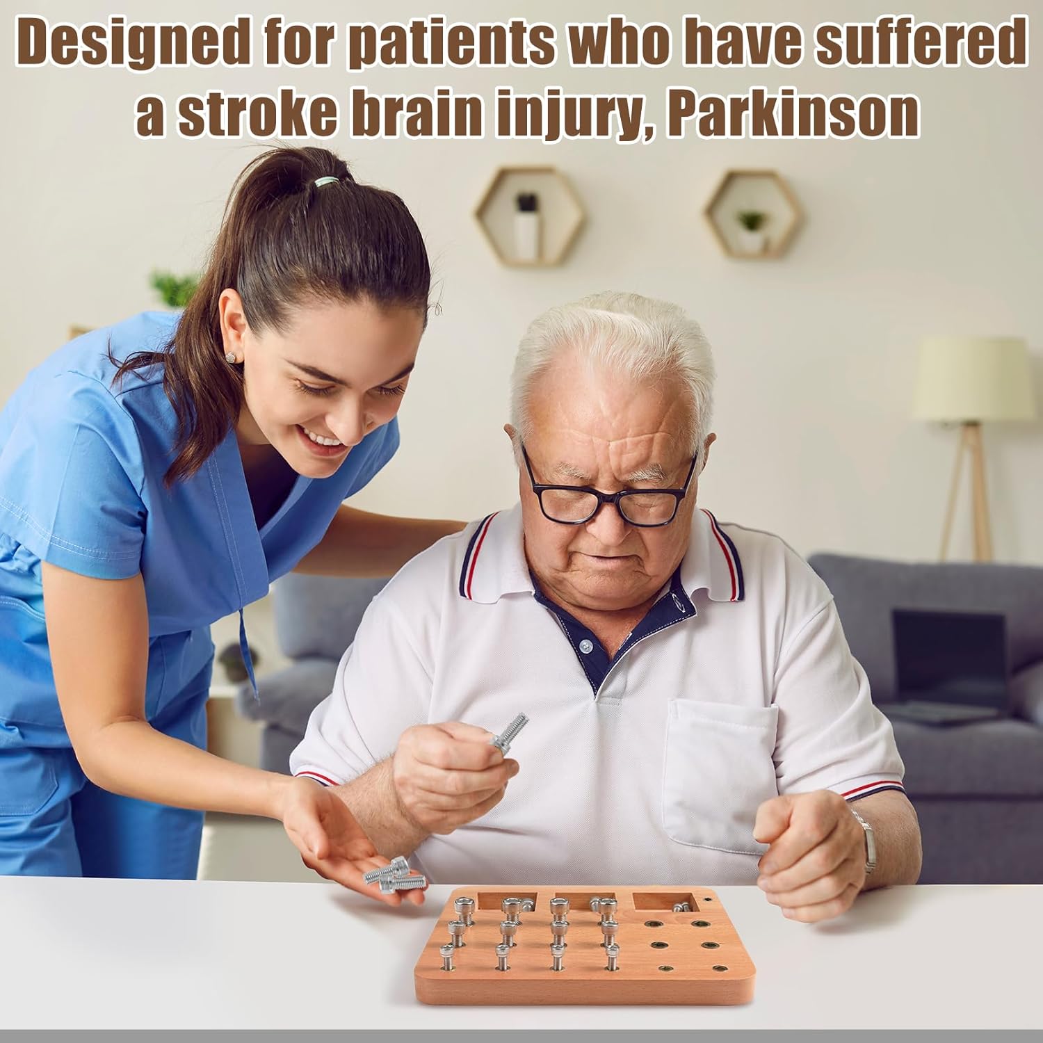 Wooden Peg board for Occupational Therapy with 3 Sizes of Pegs and Holes, Wood Pegboard for Finger Dexterity, Hands Therapy Peg Board to Improve Finger Motor Skills and Hand-Eye Coordination, 18 Holes