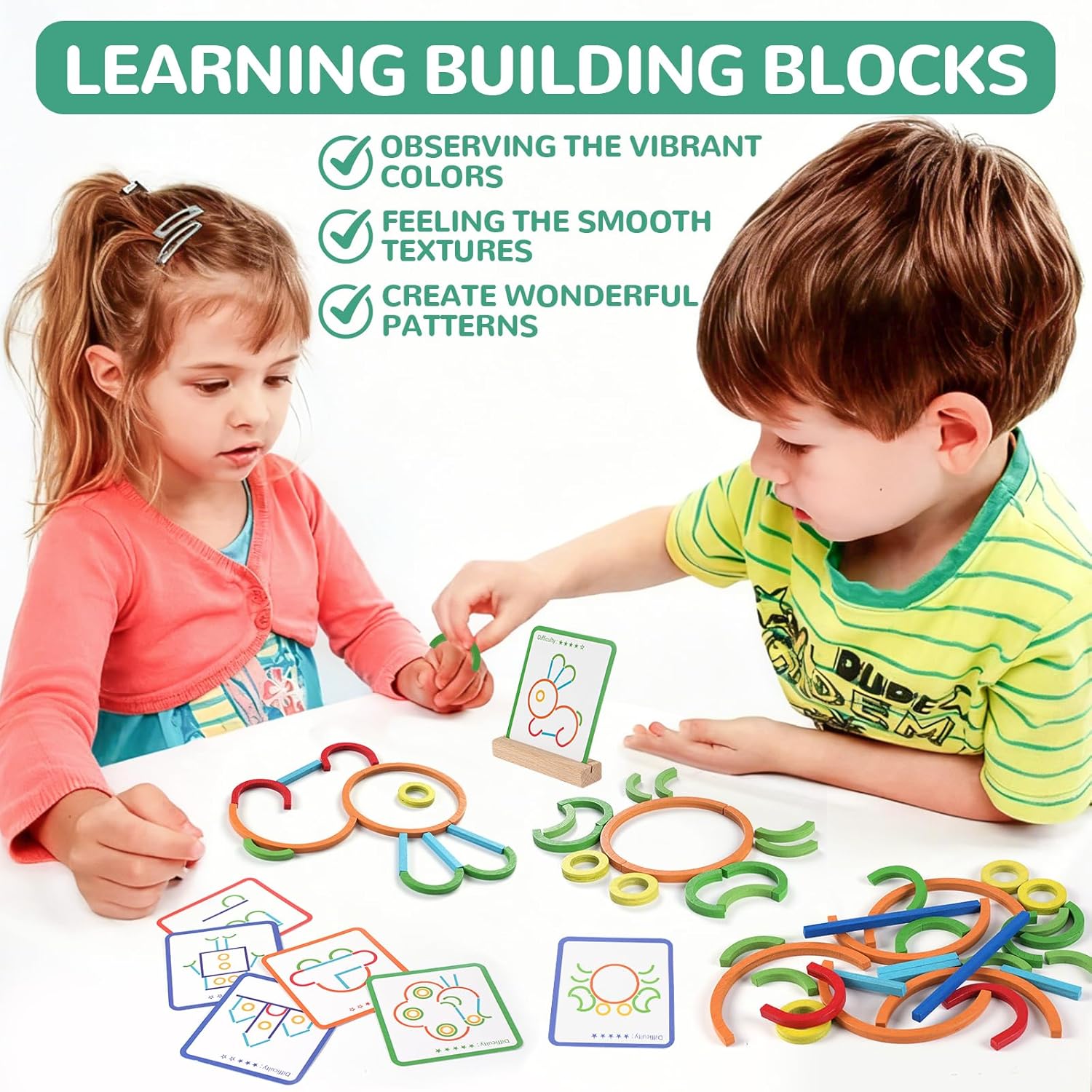 Alternative view of ISMETACU Montessori STEM Puzzle Toy for Kids Ages 3-6 u2013 Wooden Educational Manipulative for Fine Motor Skills, Shape & Color Matching, Creative Building Activity Set for Preschool & Kindergarten