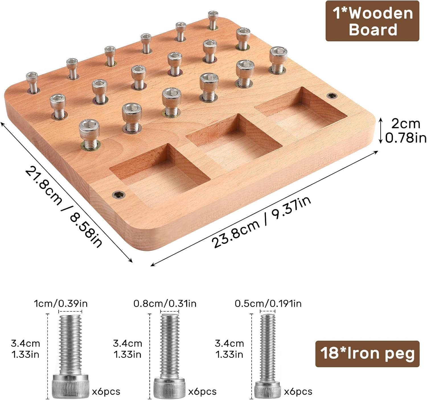 Alternative view of Wooden Peg board for Occupational Therapy with 3 Sizes of Pegs and Holes, Wood Pegboard for Finger Dexterity, Hands Therapy Peg Board to Improve Finger Motor Skills and Hand-Eye Coordination, 18 Holes
