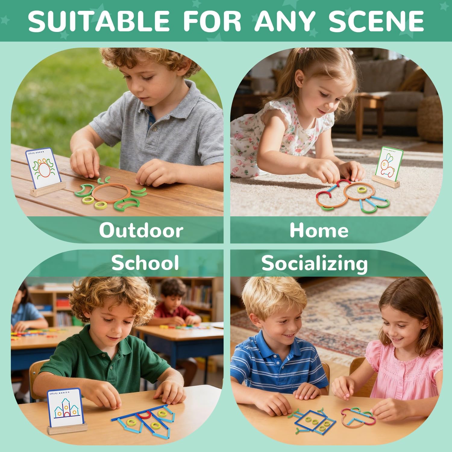 ISMETACU Montessori STEM Puzzle Toy for Kids Ages 3-6 u2013 Wooden Educational Manipulative for Fine Motor Skills, Shape & Color Matching, Creative Building Activity Set for Preschool & Kindergarten - Image 4