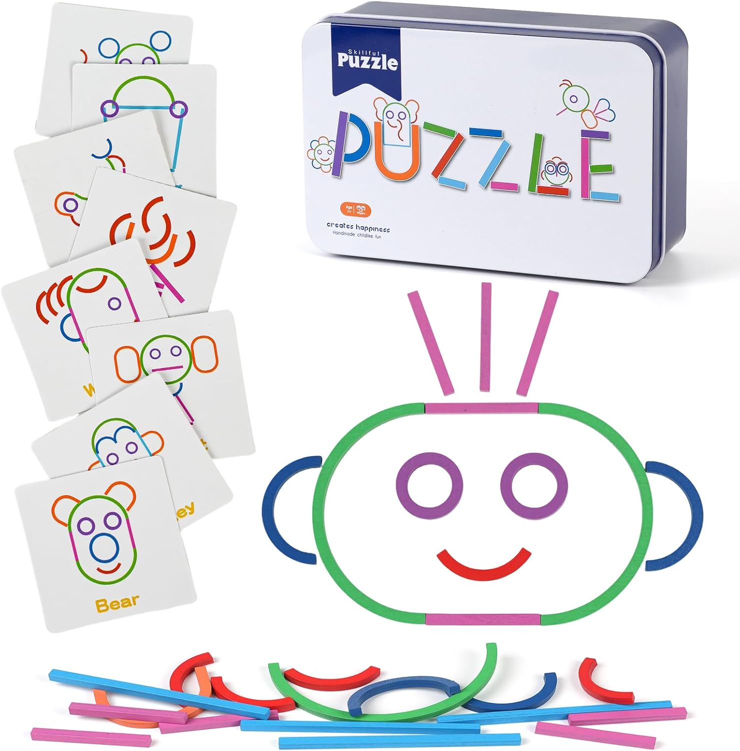 ISMETACU Montessori STEM Puzzle Toy for Kids Ages 3-6 u2013 Wooden Educational Manipulative for Fine Motor Skills, Shape & Color Matching, Creative Building Activity Set for Preschool & Kindergarten - Image 6