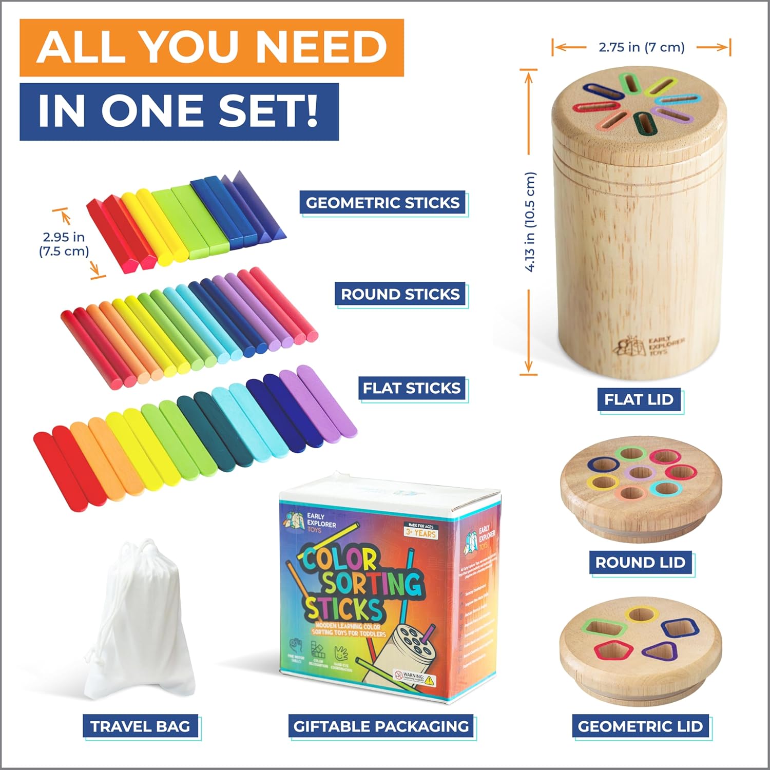 Wooden Montessori Baby Toddler Toys: 3 in 1 Learning Fine Motor Skills Juguetes, Educational Color Sorting Fidget Sensory Toys for Toddlers Boys Girls Gifts Object Permanence Cause and Effect