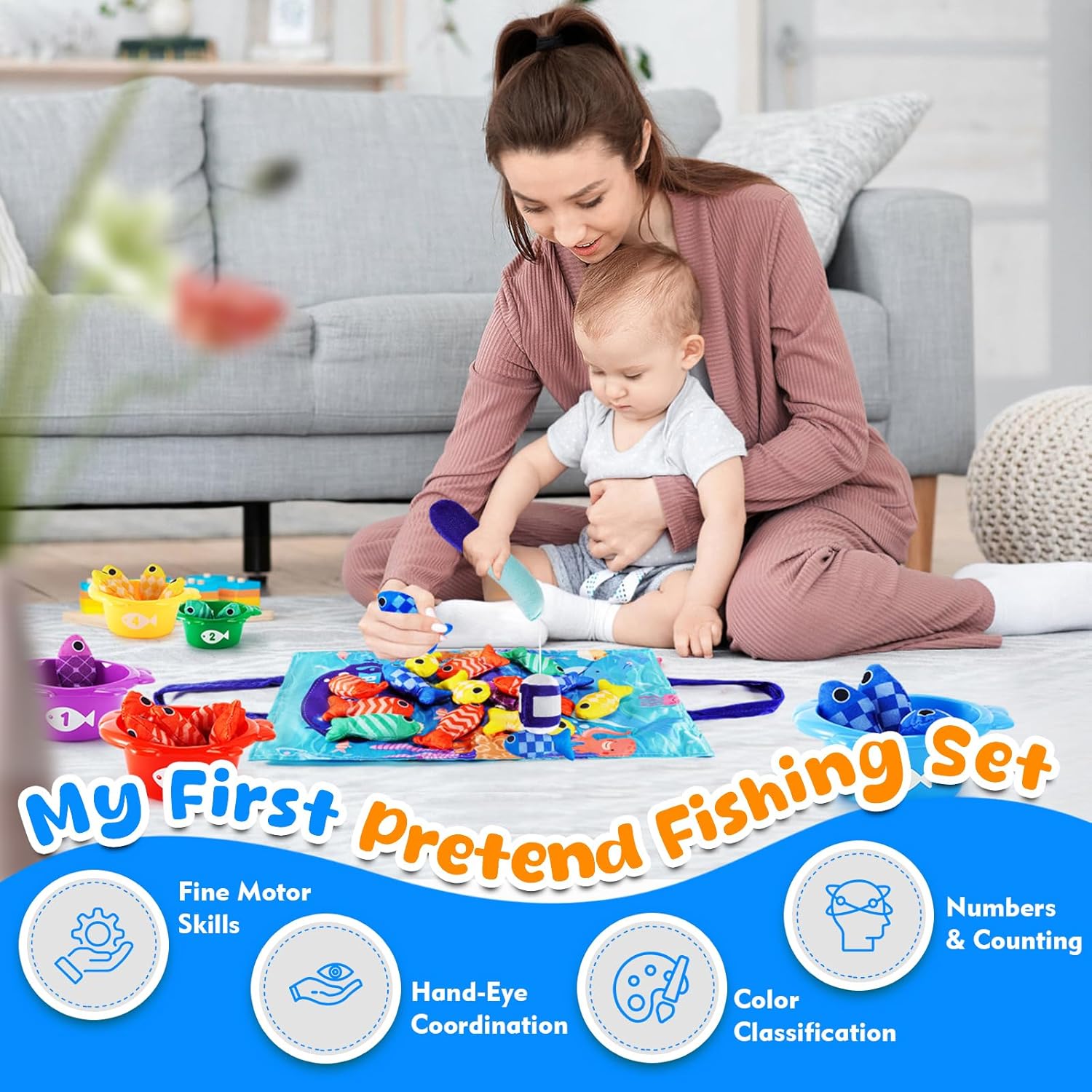 Alternative view of Fish Montessori Toys Gift for Baby 1 year Old 12-18 Months, 22 pcs Fishing Sorting Toy 1 2 Year Kids with Stacking Cups, Boy One Year Old Girls Easter Birthday Gift Toddler Toys for Aged 1 2