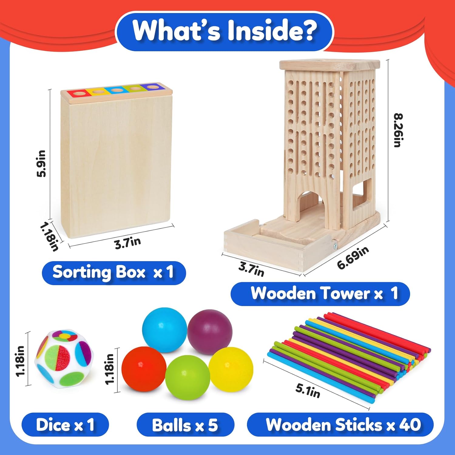 ROOCHKD Wooden Sorting Toy Montessori Color & Shape Sorter Class Activity Toddlers Fine Motor Game for Colors and Shapes Recognition, Birthday Thank You Gifts for Boys and Girls (Wood Sorting Tower)