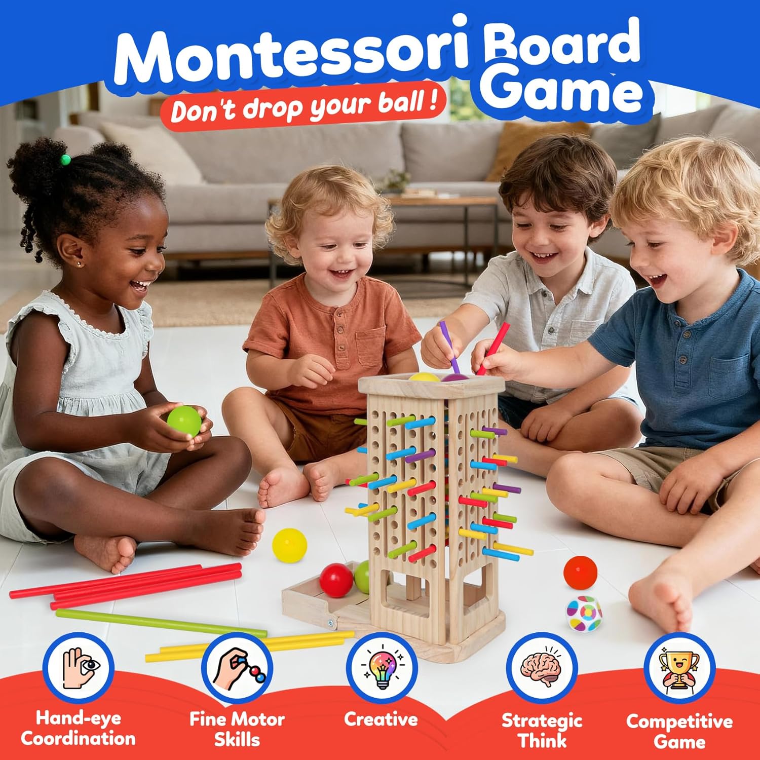 Alternative view of ROOCHKD Wooden Sorting Toy Montessori Color & Shape Sorter Class Activity Toddlers Fine Motor Game for Colors and Shapes Recognition, Birthday Thank You Gifts for Boys and Girls (Wood Sorting Tower)