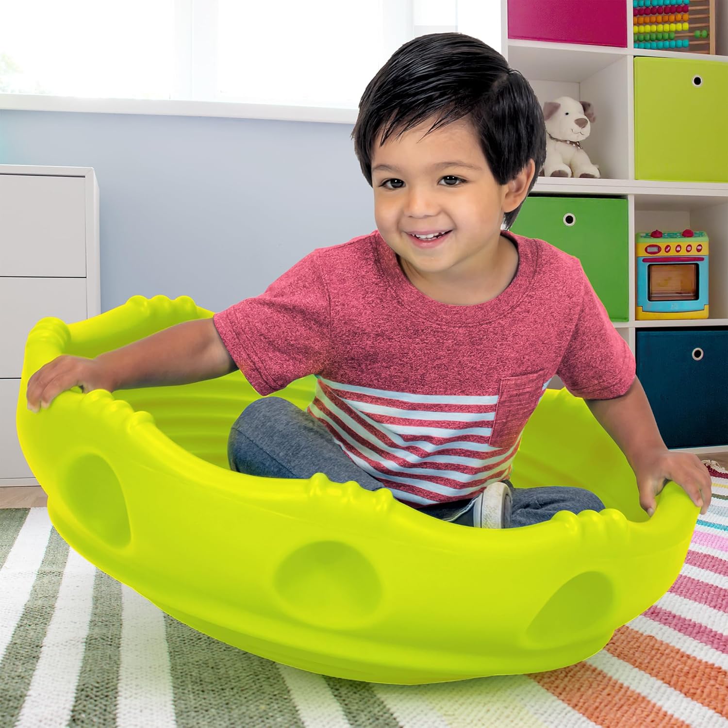 Simplay3 Two Sided Rock Around Wobble Disk and Climbing Dome for Toddlers and Kids - Rocking and Climbing - Indoor/Outdoor - Yellow/Green, Made in USA (1 Pack)