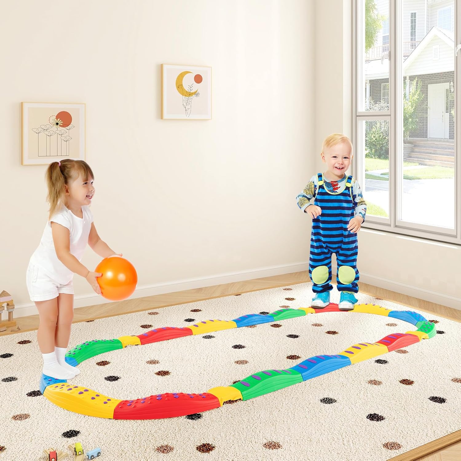 INFANS Kids Balance Beam Stepping Stones Set, 20 PCS Montessori Obstacle Course for Toddler Indoor Outdoor, Non Slip Rubber Base, Gymnastics Toy, Build Coordination Gross Motor Skills (Rainbow)