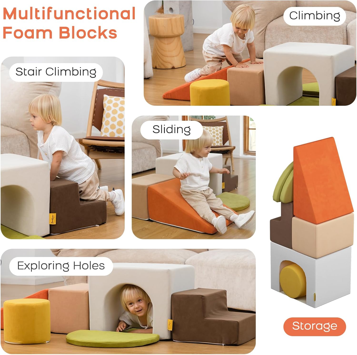 Alternative view of BanaSuper Kids Climbing Foam Blocks Playset - 7 Piece Toddler Climbing Toys, Indoor Gross Motor Development Montessori Gross Motor Toy for Babies & Toddlers (Colorful)