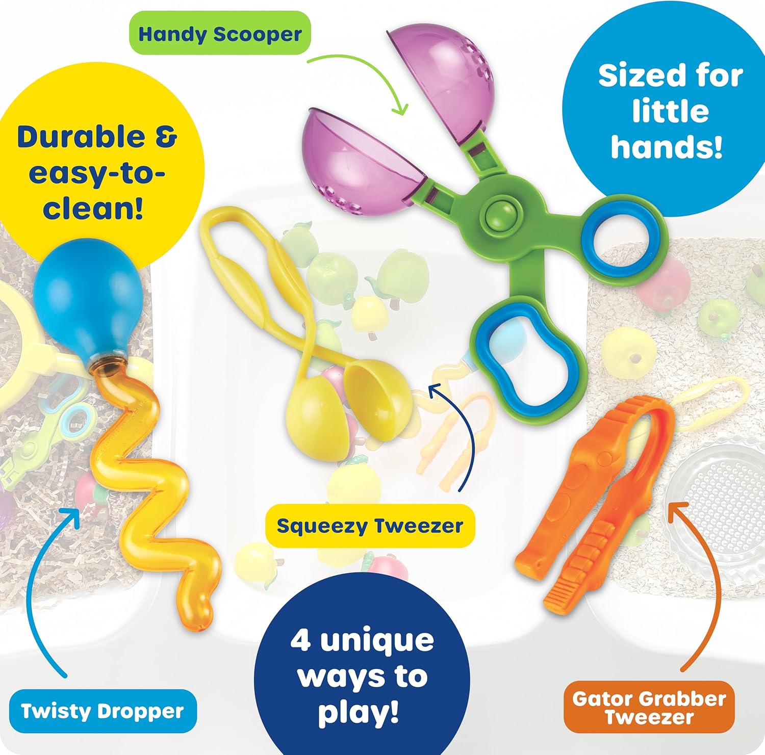 Learning Resources Helping Hands Fine Motor Tool Set Toy - Sensory Bin Sand Toys, Montessori, Plastic Tweezers, Therapy Games for Toddler, Homeschool Preschool Supplies - Image 5