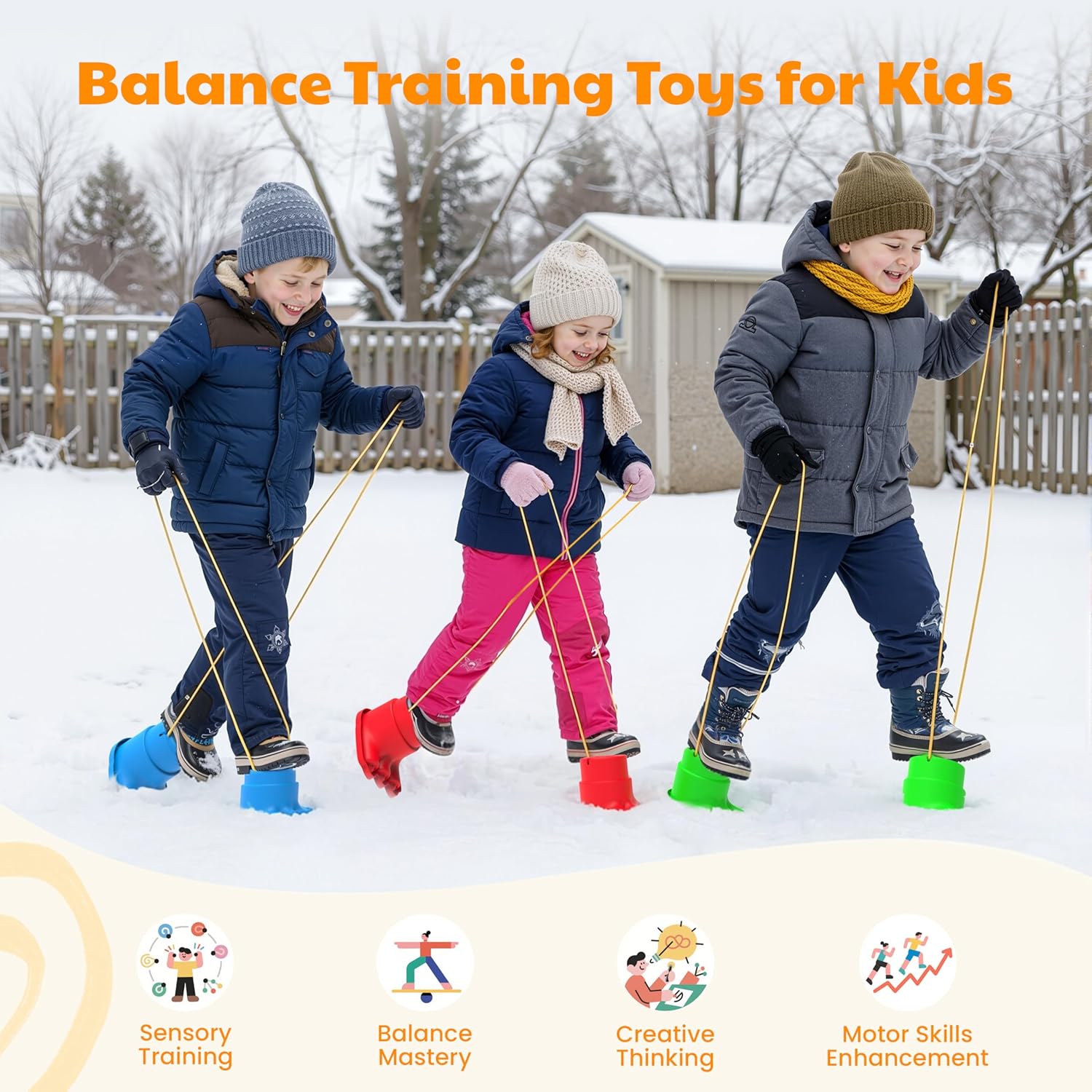 Alternative view of IROO Balancing Stilts for Kids, 4 Pairs Walking Monster Feet for Balance and Coordination, Toys for Girls & Boys Age 4-10 Years Old Indoor or Outdoor Play (8 Total)