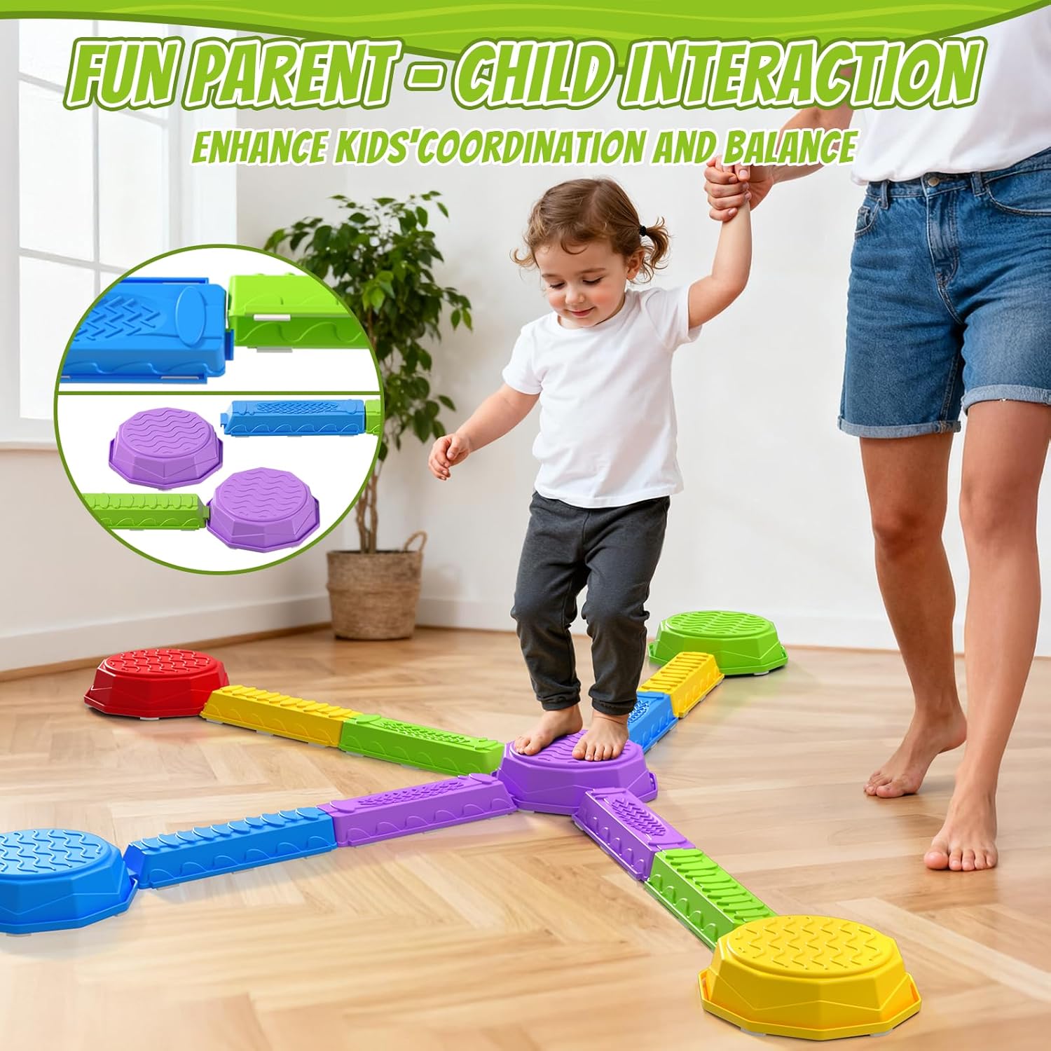 Alternative view of HYES Balance Beams Stepping Stones for Kids, Obstacle Courses Sensory Toys for Toddlers, Non-slip Jumping Step Stones Balance Beam Indoor & Outdoor Play Games Birthday Gifts for Boys Girls 3-5