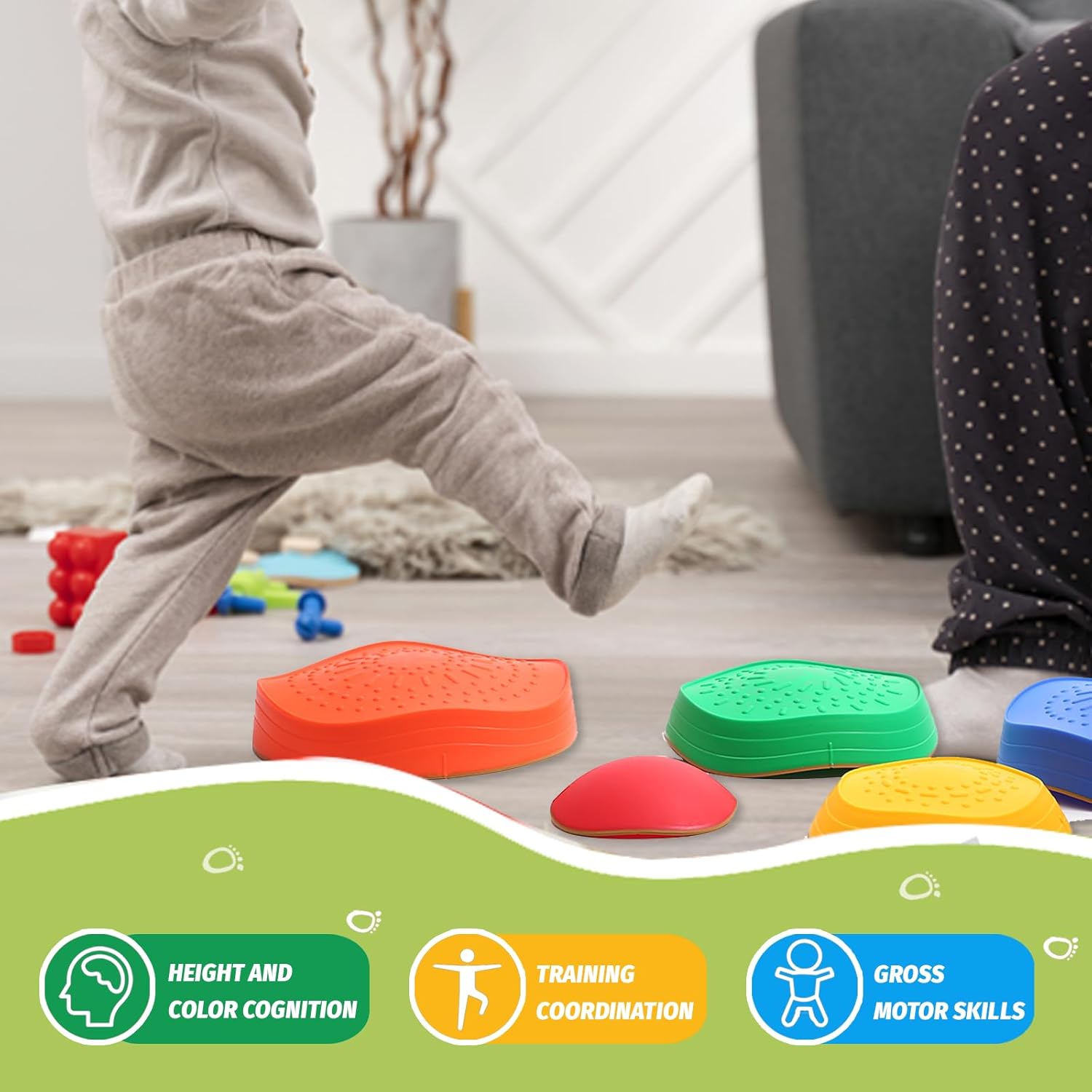 Alternative view of romrex Balance Stepping Stones for Kids Toddlers Obstacle Course - 5 Durable Outdoor Toys Sensory Stepping Stones for Improving Toddler Coordination & Gross Motor Skills