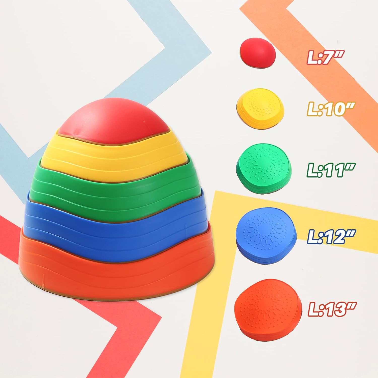 romrex Balance Stepping Stones for Kids Toddlers Obstacle Course - 5 Durable Outdoor Toys Sensory Stepping Stones for Improving Toddler Coordination & Gross Motor Skills - Image 3