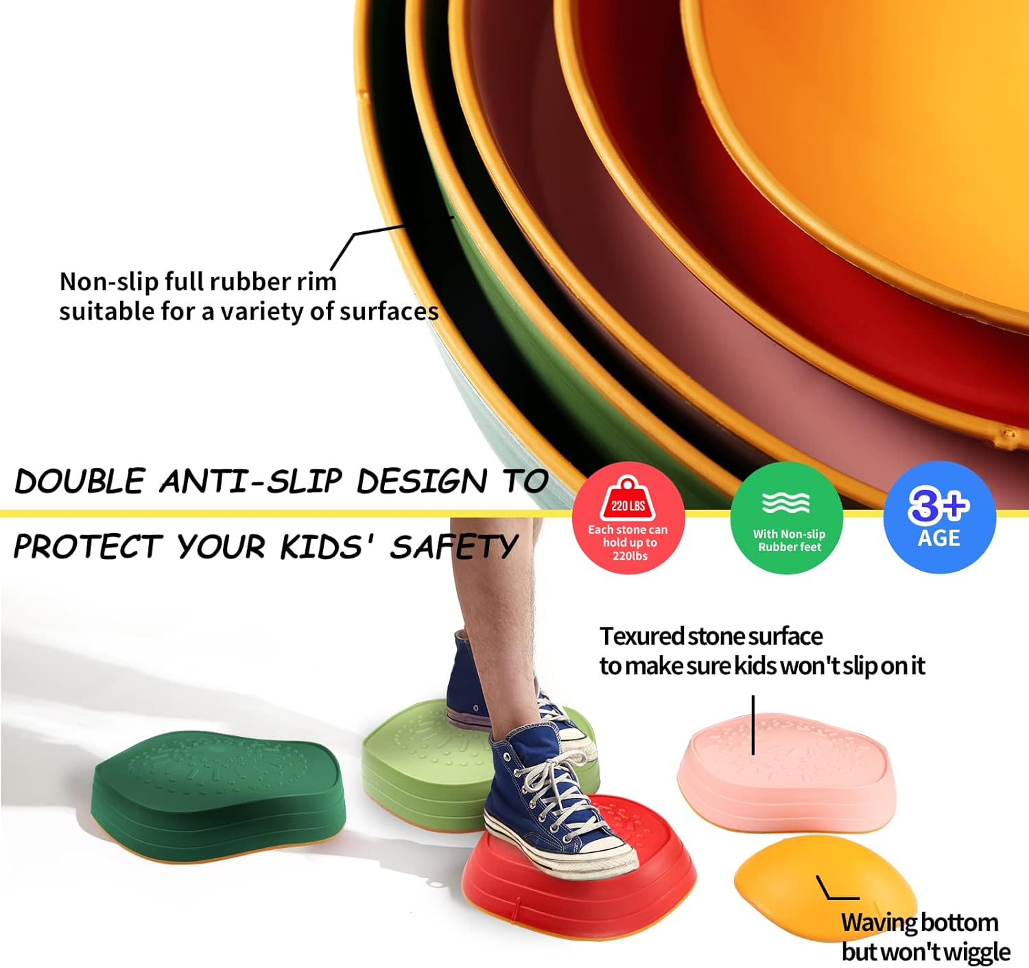 makarci Balance Stepping Stones for Kids, Non-Slip Toddlers Sensory Toys Outdoor or Indoor Play, Promoting Motor Skills and Confidence, Obstacle Course Coordination Toys for Children Age 3 4 5 6 7+