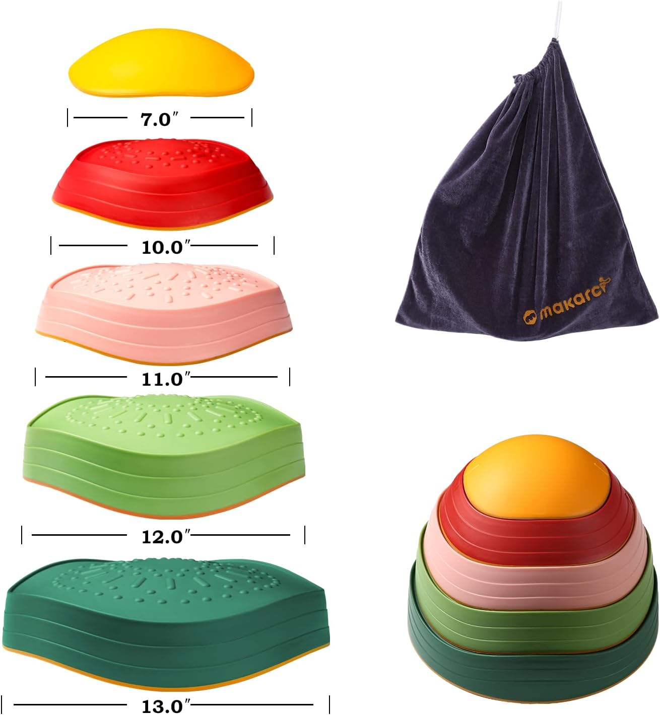Alternative view of makarci Balance Stepping Stones for Kids, Non-Slip Toddlers Sensory Toys Outdoor or Indoor Play, Promoting Motor Skills and Confidence, Obstacle Course Coordination Toys for Children Age 3 4 5 6 7+