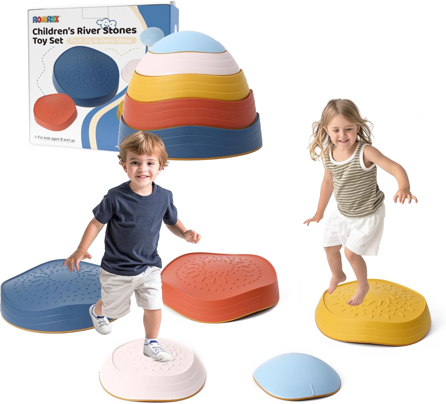 romrex Balance Stepping Stones for Kids Toddlers Obstacle Course - 5 Durable Outdoor Toys Sensory Stepping Stones for Improving Toddler Coordination & Gross Motor Skills - Image 6