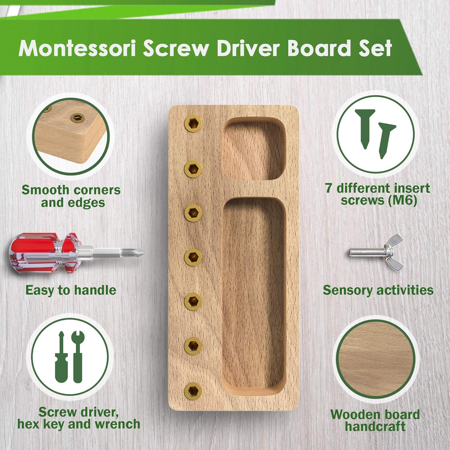 Alternative view of Panda Brothers Montessori Screwdriver Board Set - Wooden Montessori Toys for 4 Year Old Kids and Toddlers, Sensory Bin, Fine Motor Skills, STEM Toys