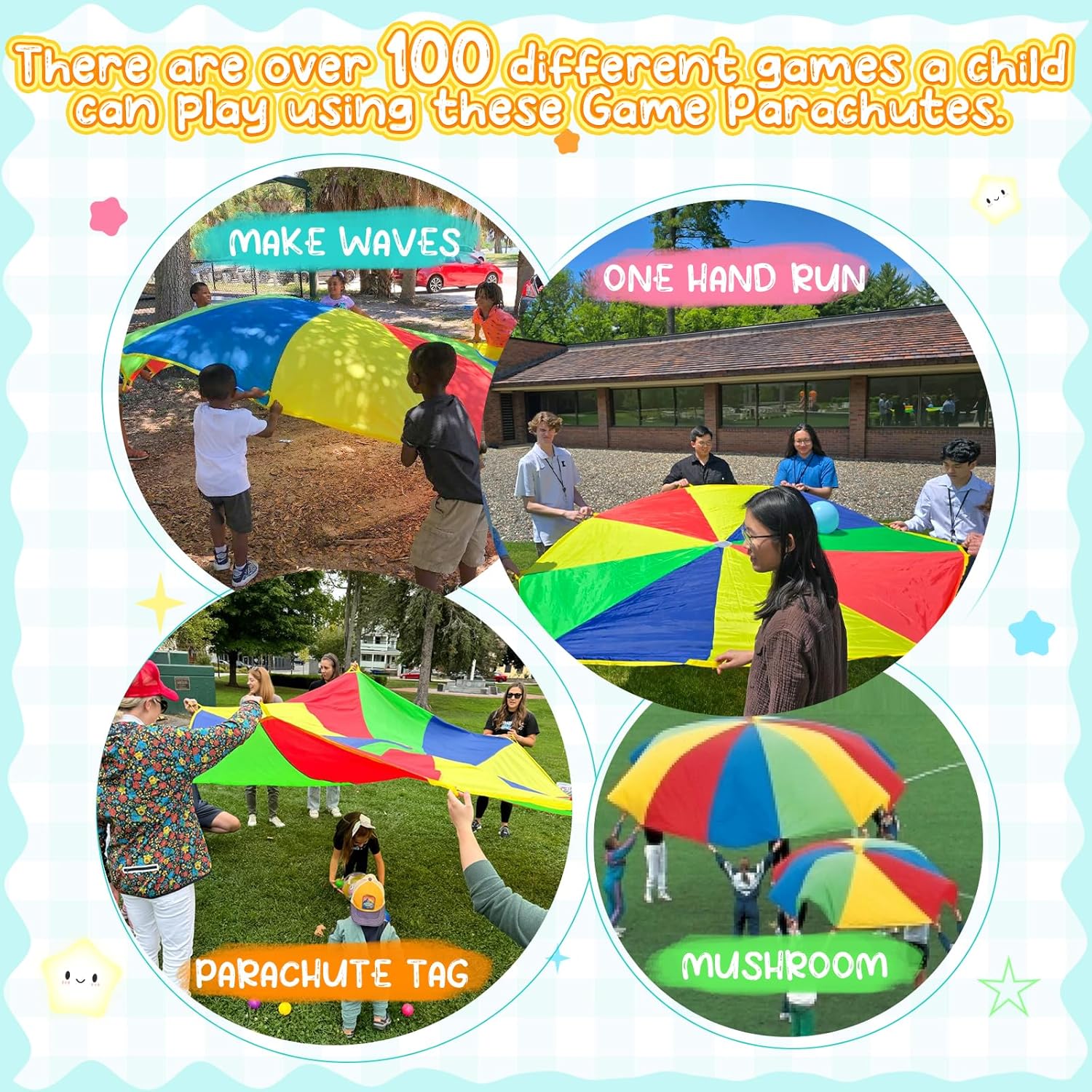 Sonyabecca Parachute 8 Feet 10 Feet 12 Feet for Kids with 9 Handles 12 Handles Play Parachute for 8 12 Kids Tent Cooperative Games Birthday Gift