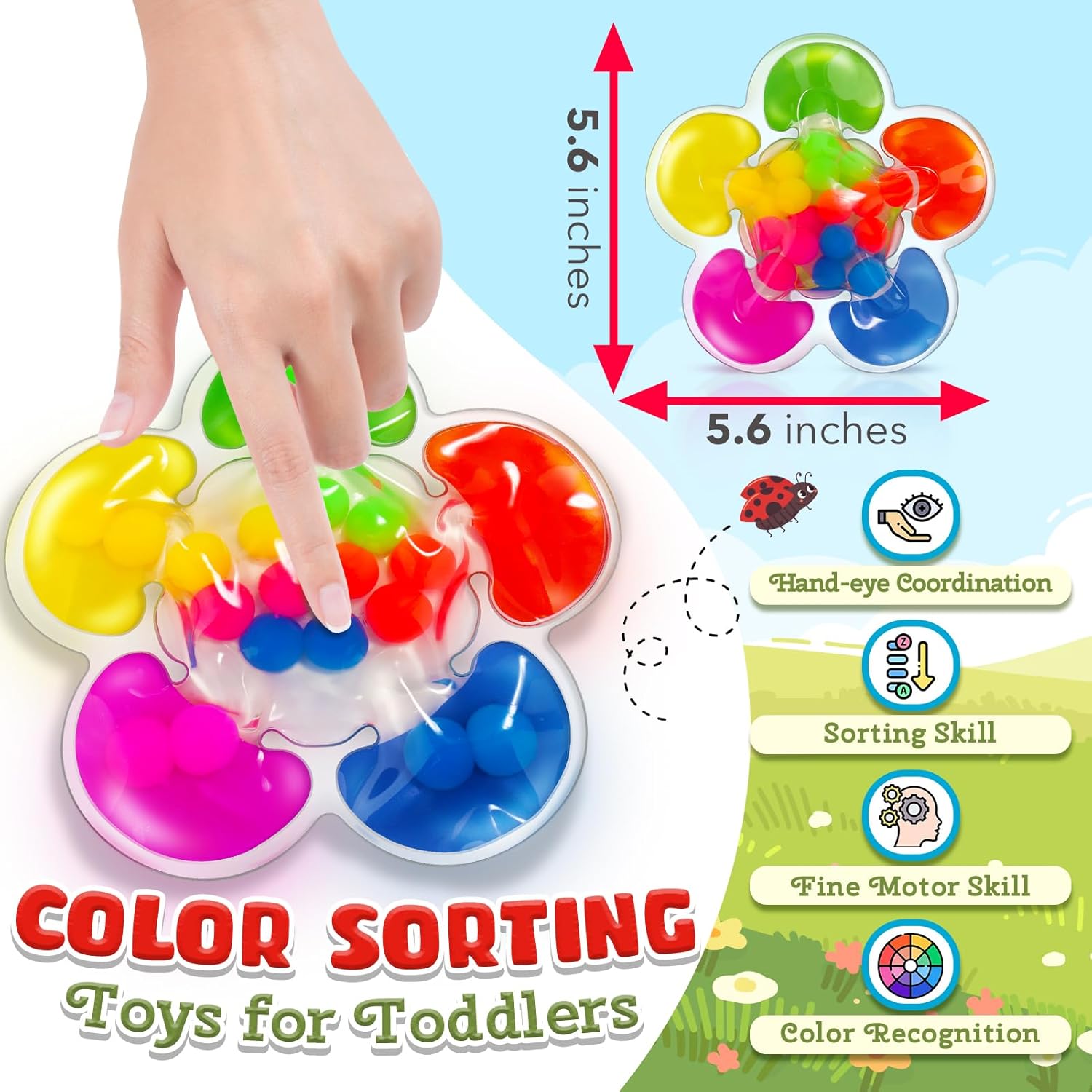 Color Sorting Toys Sensory Toys, Fine Motor Skills Game for Toddlers, Color Matching Toy Preschool Learning Activities Educational Calm Down Montessori Toy for Kids Boys Girls Ages 1 2 3 As Gifts