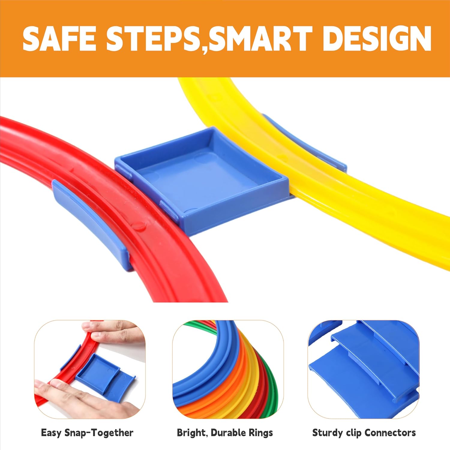 Alternative view of Oranmew Hopscotch Rings, 1-Set u2013 10 Round Hoops (11-inch) + 15 Connectors, Agility Rings for Kids, Builds Gross Motor Skills, Preschool & Kindergarten PE, Indoor/Outdoor Playground Obstacle Course