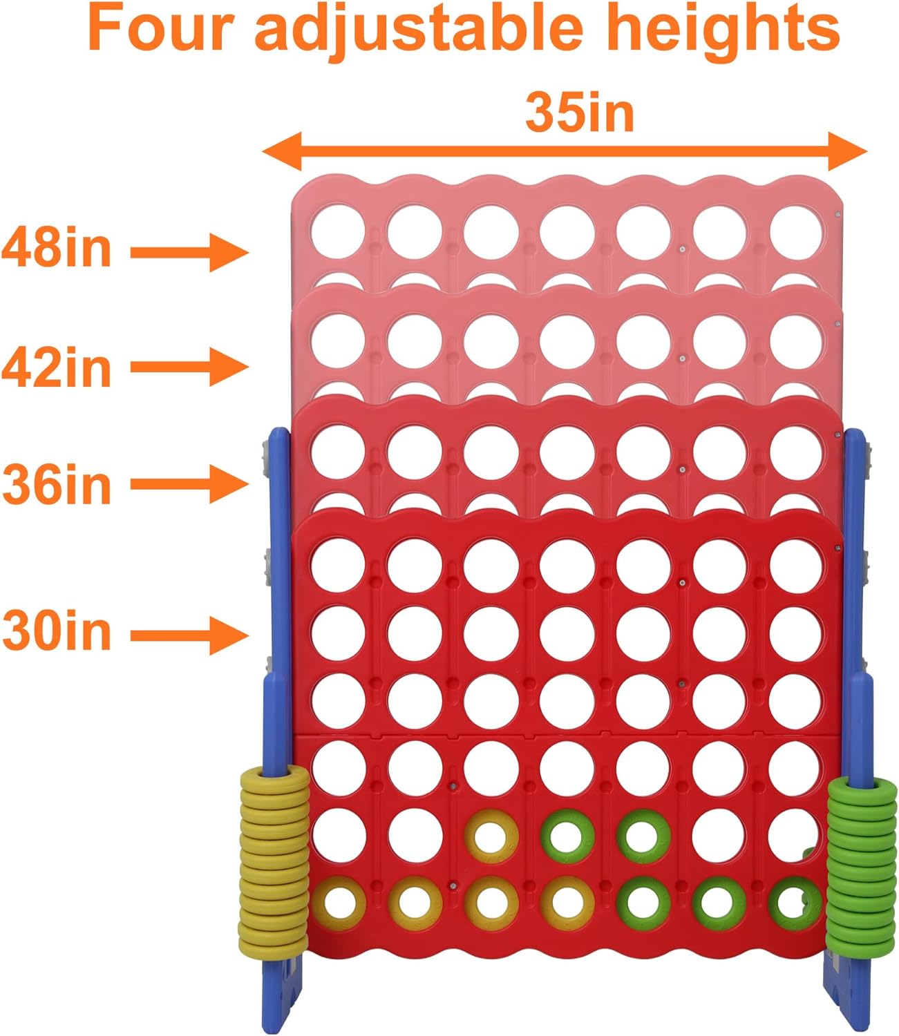 LDDAL Patent Authorized Giant 4 Connect in a Row Game, Height Adjustable Jumbo Yard Games for Kids and Adults Outdoor Play, Backyard Large Four Connect Floor Games (Blue/Red)