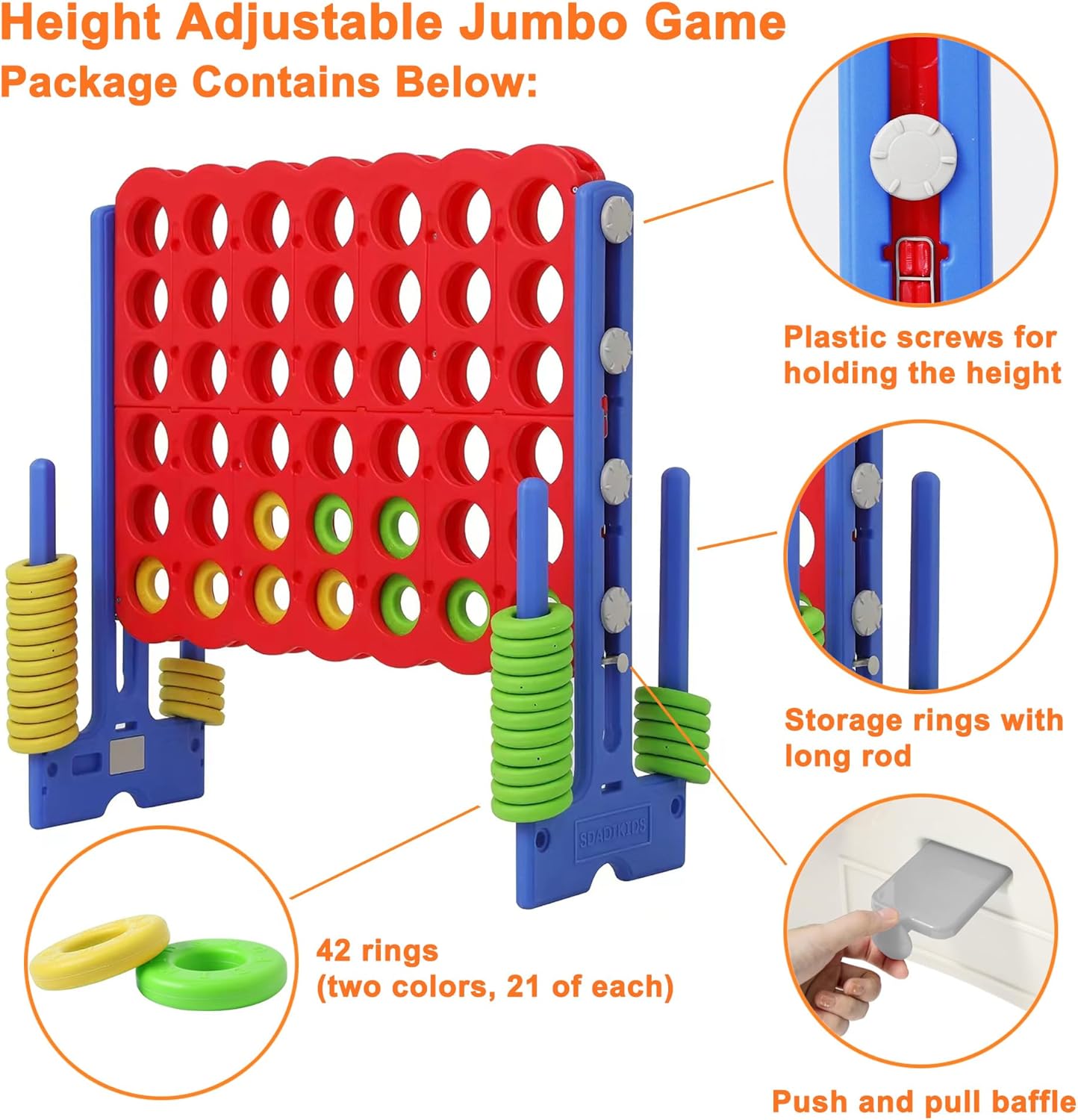 Alternative view of LDDAL Patent Authorized Giant 4 Connect in a Row Game, Height Adjustable Jumbo Yard Games for Kids and Adults Outdoor Play, Backyard Large Four Connect Floor Games (Blue/Red)