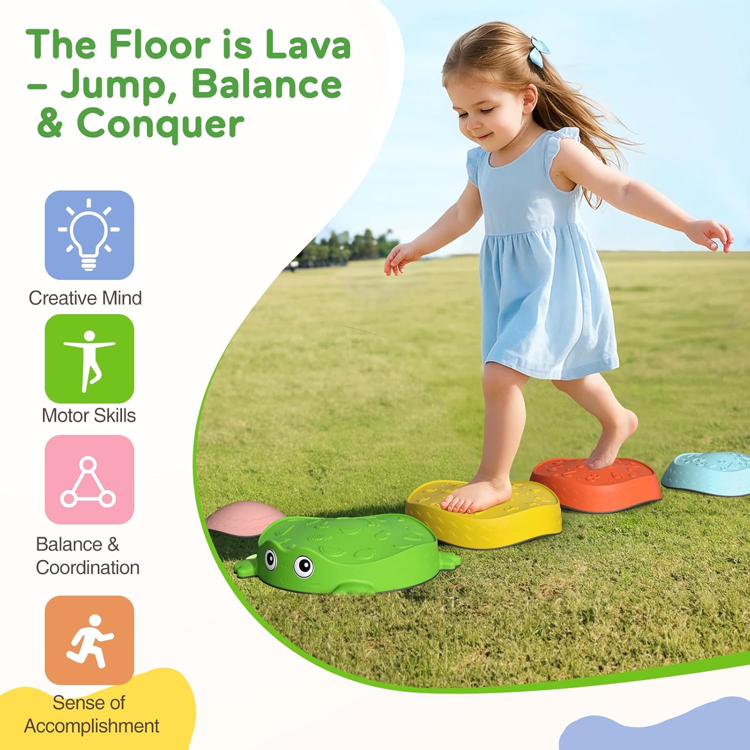 Alternative view of Stepping Stones for Kids Balance, Non-slip Toddlers Sensory Stepping Stones Toys Indoor&Outdoor Play, Promoting Motor Skills and Coordination, Obstacle Course, Gift for Children Age 3 4 5 6 7+