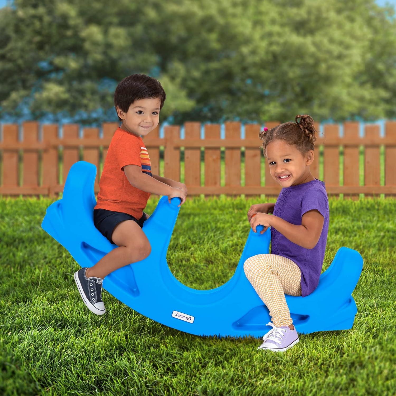 Simplay3 Rock and Roll Teeter Totter Seesaw - Rocking Fun for Two Toddlers or Kids Ages 18 Months to 5 Yrs- Sapphire, Made in USA