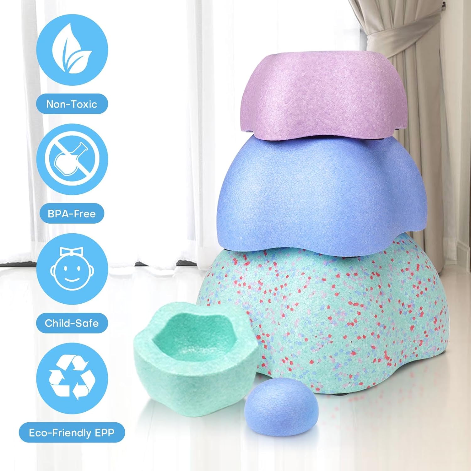 Alternative view of LESSETI Sound Stepping Stones for Kids - 5 Pcs Non-Slip Indoor or Outdoor Balance Stones, Obstacle Course Coordination Game for Aged 3 4 5 6, Sensory Toys for Toddlers, Birthday Gifts