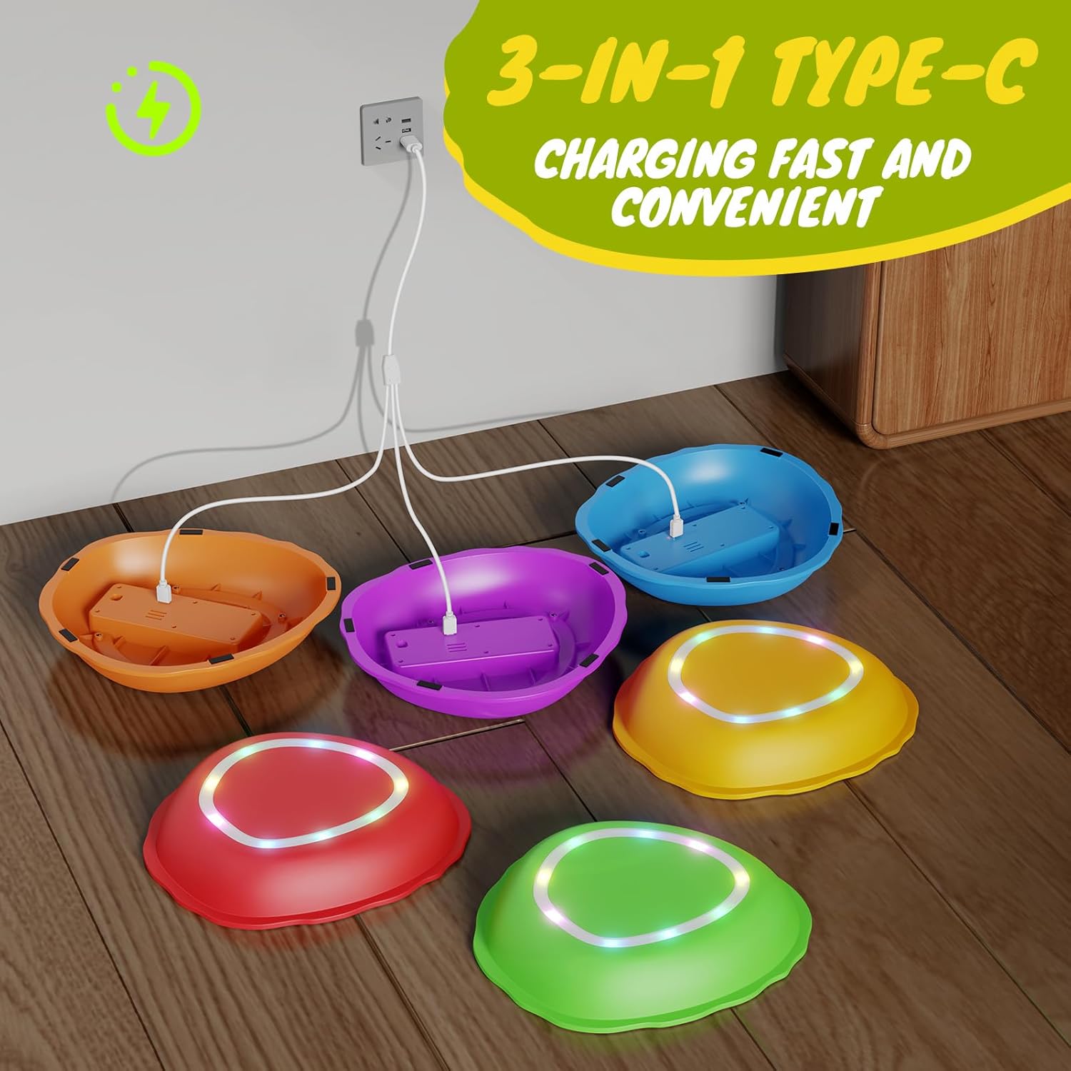 Scvcid Rechargeable Stepping Stones for Kids, 6pcs Music and Light Up Anti-Slip Balance Sensory Toys for Toddler, Kids Indoor and Outdoor Play Equipment, Birthday Gifts Toys for 3 4 5+ Year Old Kids