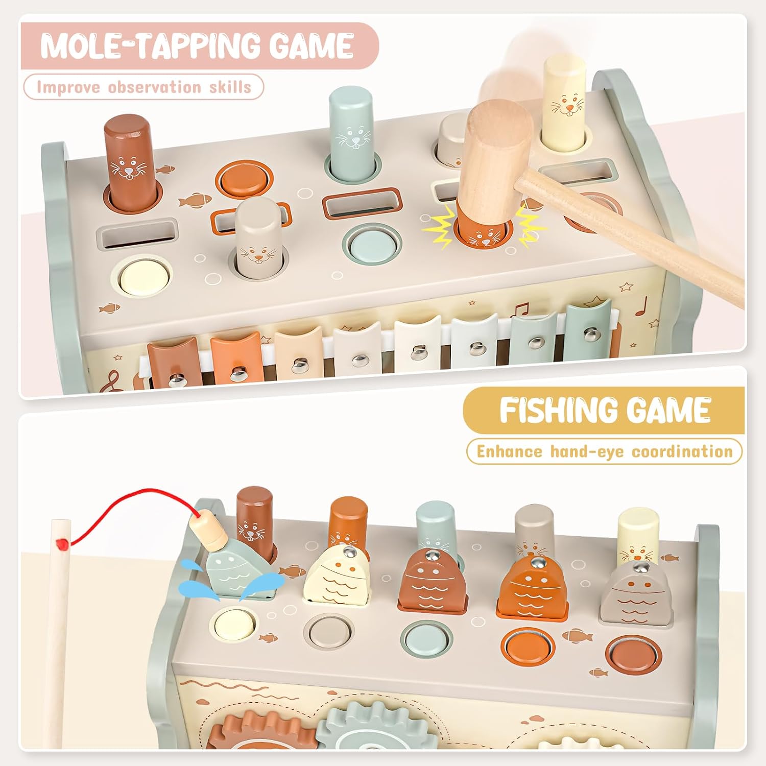 Alternative view of Joyreal Wooden Montessori Toys for 1 Year Old - Hammering Pounding Toy with Xylophone & Fishing Game - Educational Toddler Activities for 1 2 3 Year Old Christmas Birthday Gifts