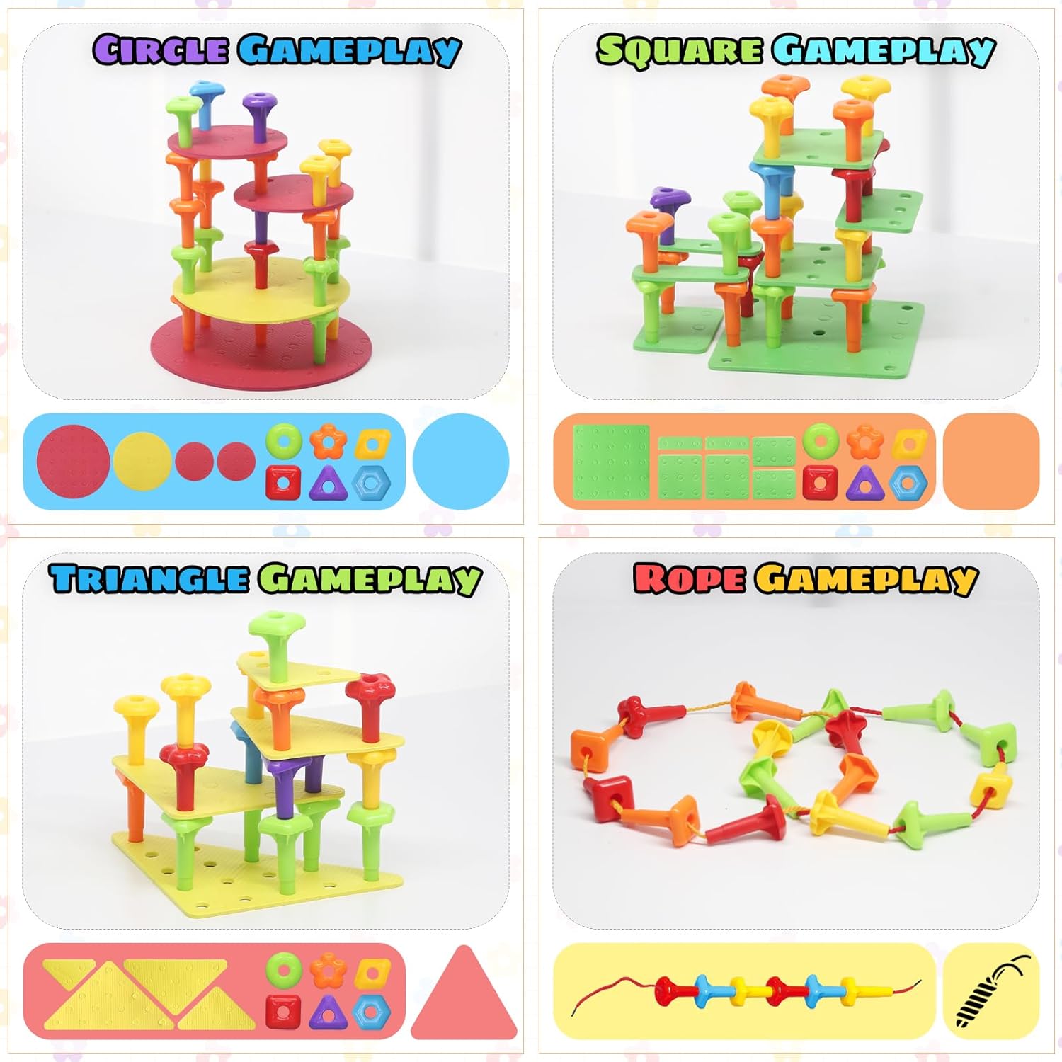 Alternative view of Peg Board Toy set 73Pcs DIY Building Stacking Toys for Kids 3-6 Years Old,STEM Educational Kids Toy for Brain Development,Montessori Sensory Toys,Upgrade Various Foam Board Plastic Lacing String Game
