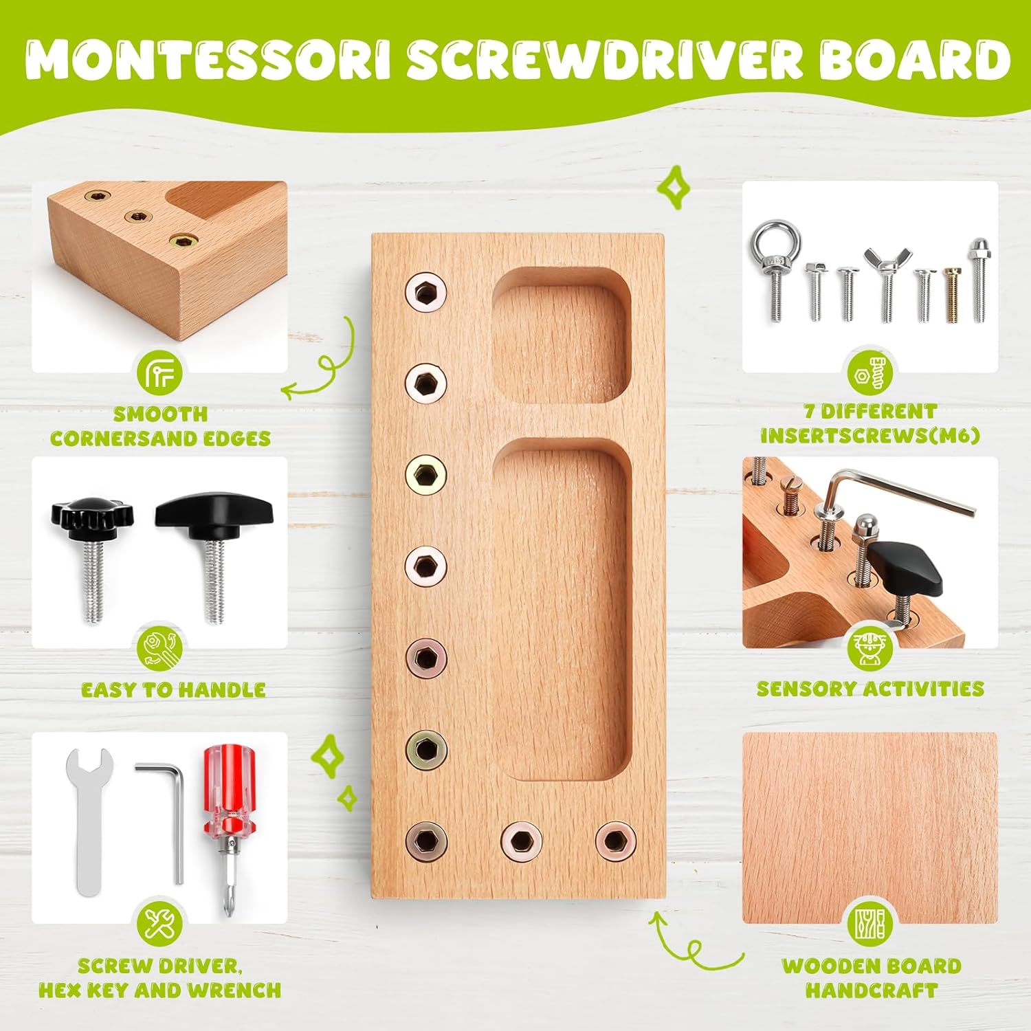 Alternative view of TenFans Montessori Busy Board for Toddlers 3-5 Years, Wooden Screwdriver Activity Board, Fine Motor Skills & Sensory Development Toy, Preschool Learning & Travelu200Bu200B