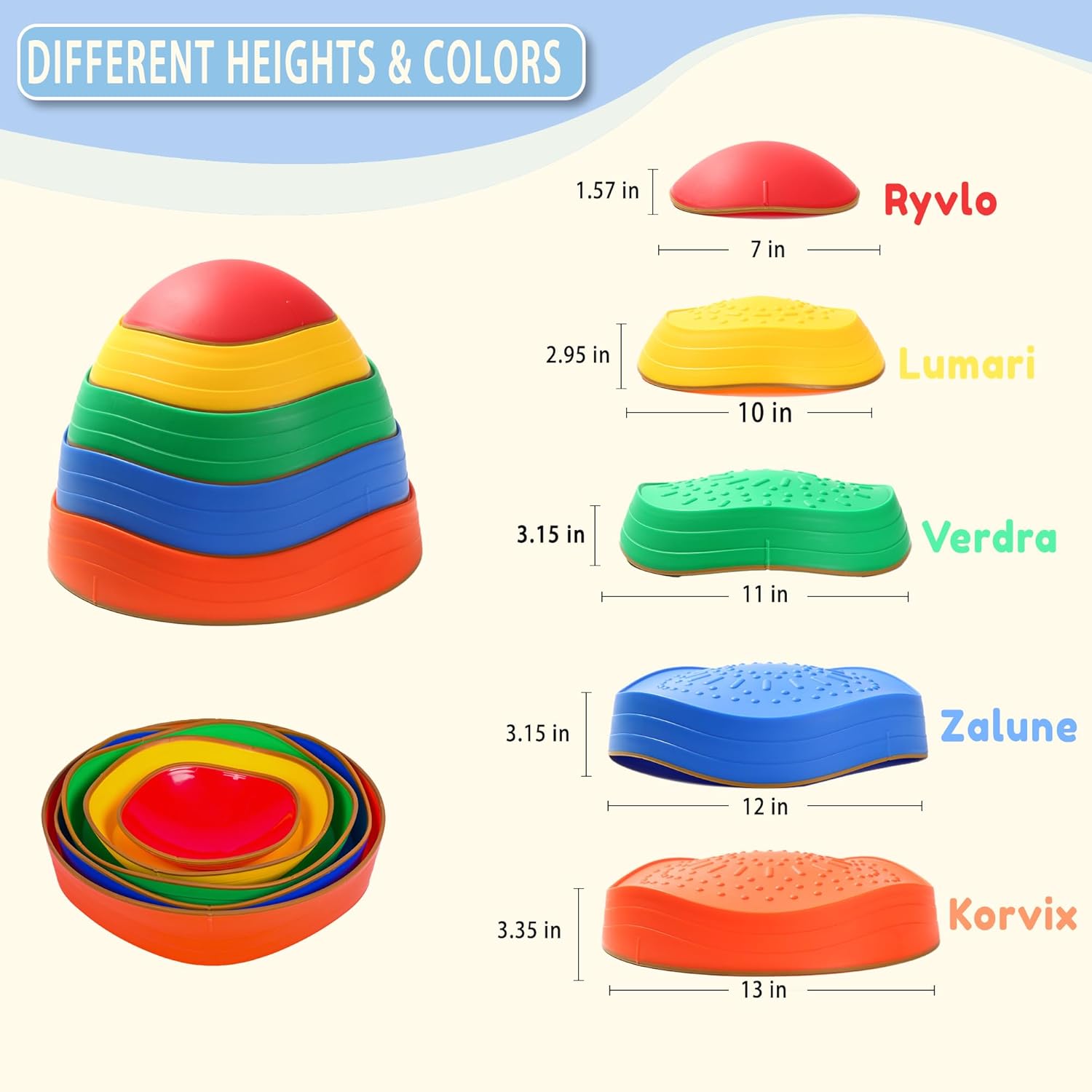 domaxarts Balance Stepping Stones for Kids, 5pcs Sensory Stepping Stones, Indoor & Outdoor Obstacle Course Play Equipment, Enhances Toddler Gross Motor & Coordination Skills, Ages 3 4 5 6 7 8+