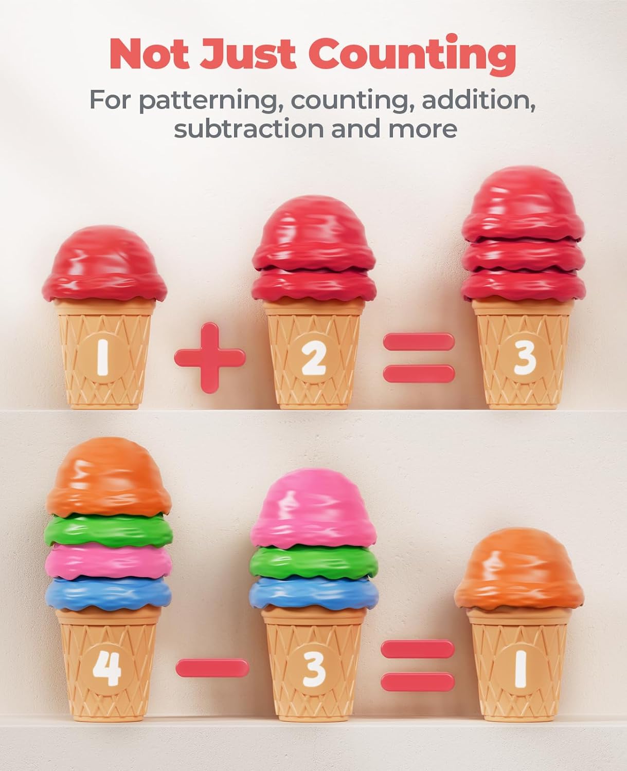 Alternative view of JoyCat Ice Cream Preschool Learning Activities Counting and Color Sorting Set Stacking Toy for Kids 1-5, Educational Fine Motor Skill Math Manipulative, 30PCS Play Food for Girl Toddler Valentine Gift