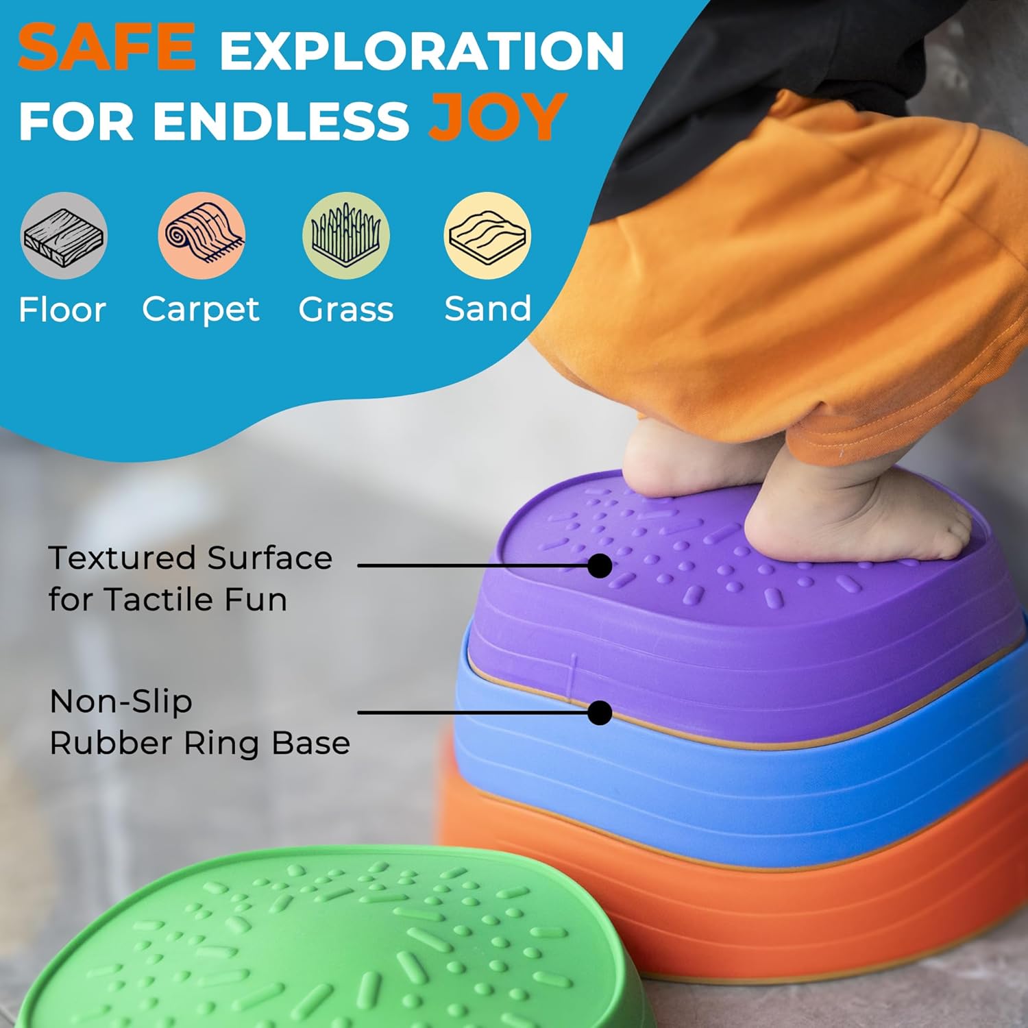 Oranmew Stepping Stones for Kids u2013 Toddler Stepping Stones for Balance and Sensory Play, Non-Slip Indoor and Outdoor Balance Toys for Boys and Girls Age 3+, Stackable 6 Pcs Set