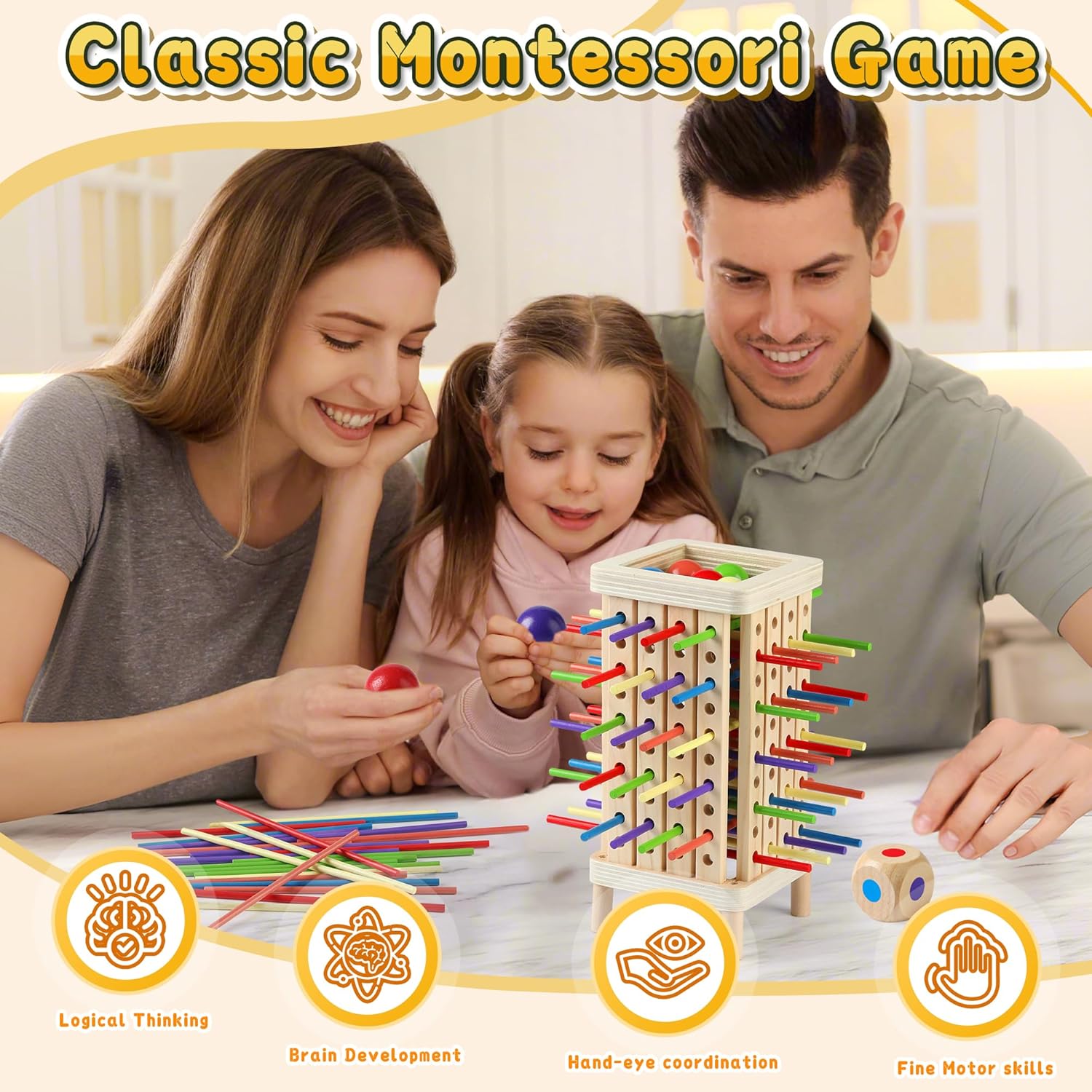 Alternative view of Pinshoon Montessori Game Wooden Board Game, Multiplayer for Kids 4-8, Math Educational, Fine Motor Skill Toy for Girls Boys, Classic Fun Games for Age 3 4 5 6 7 8 Girls Boys Gifts (Regular)