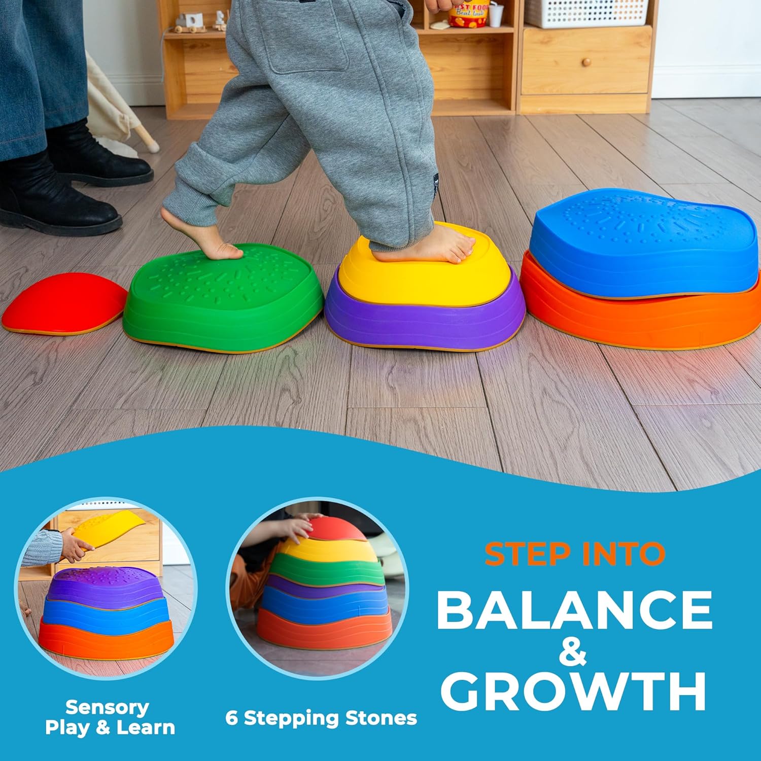 Alternative view of Oranmew Stepping Stones for Kids u2013 Toddler Stepping Stones for Balance and Sensory Play, Non-Slip Indoor and Outdoor Balance Toys for Boys and Girls Age 3+, Stackable 6 Pcs Set