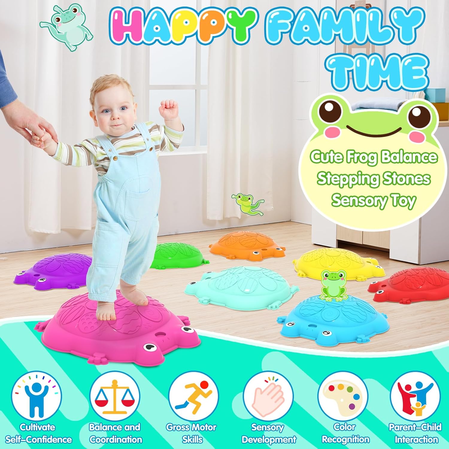 Alternative view of Stepping Stones for Kids, 8 Pcs Frog Non-Slip Balance Steps Stones Sensory Toys for Toddler Ages 3-5, Obstacle Course Coordination Game, Indoor Outdoor Yard Games for Boys Girls