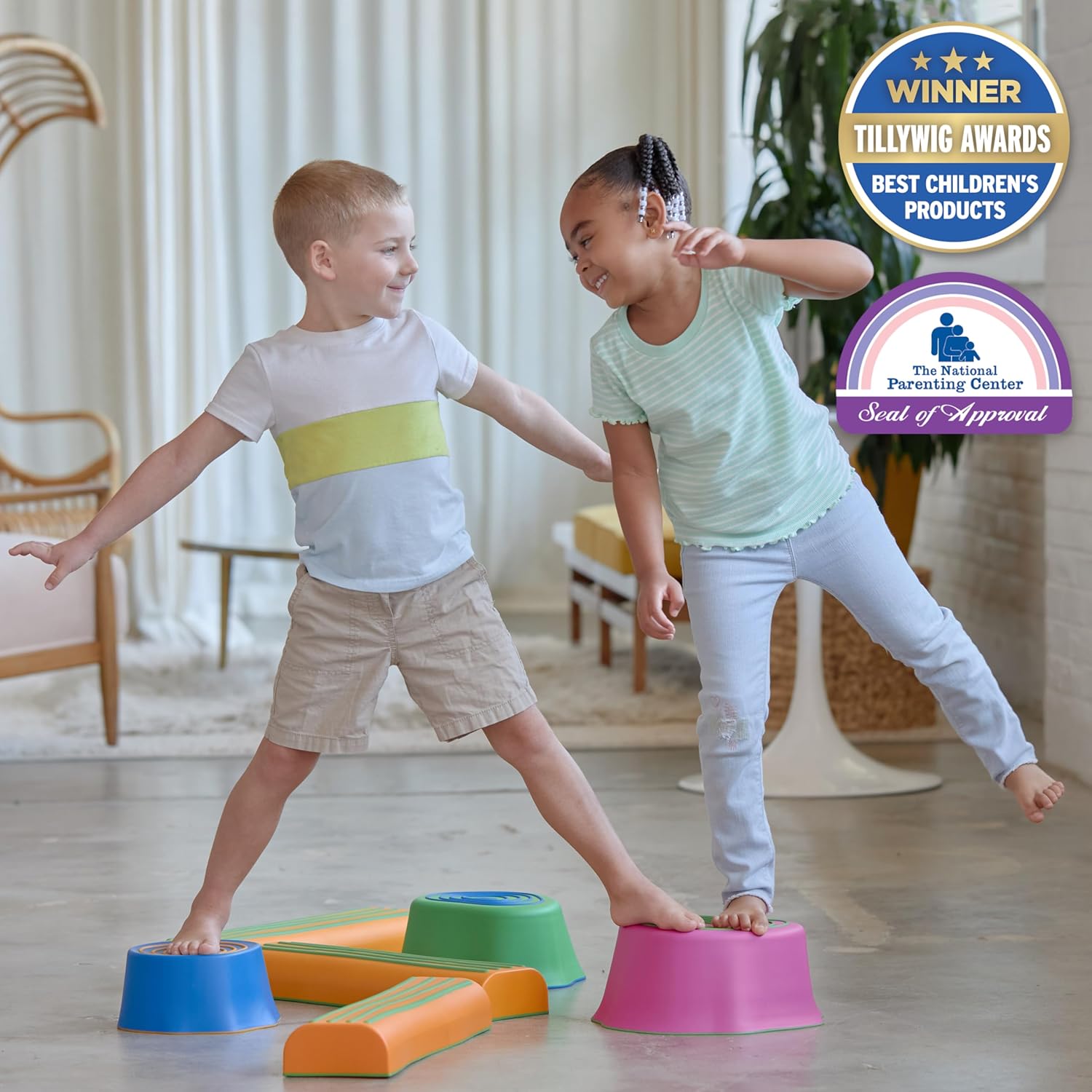 edxeducation Step-a-Trail - 6 Piece Backyard Obstacle Course for Kids - Indoor and Outdoor - Build Coordination and Confidence - Physical and Sensory Play