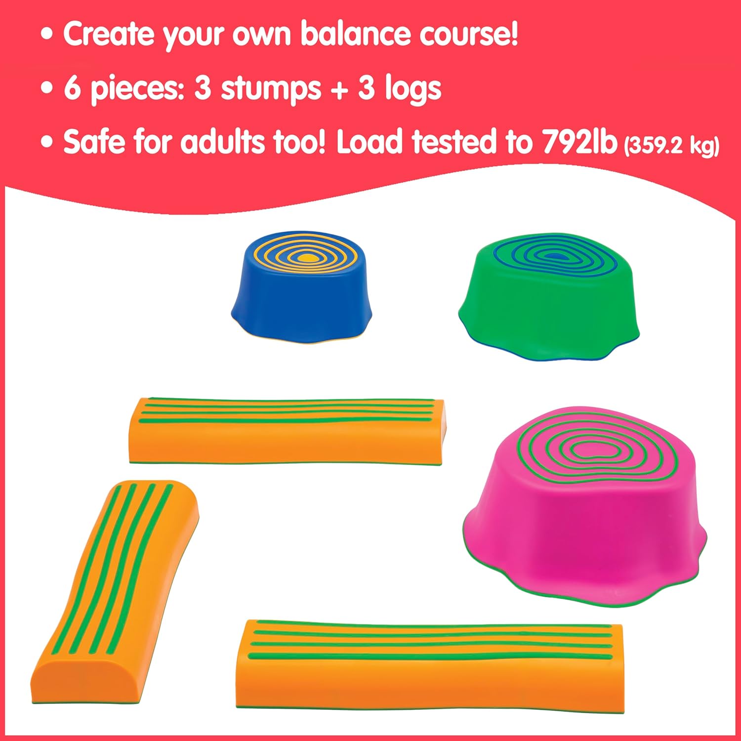 Alternative view of edxeducation Step-a-Trail - 6 Piece Backyard Obstacle Course for Kids - Indoor and Outdoor - Build Coordination and Confidence - Physical and Sensory Play