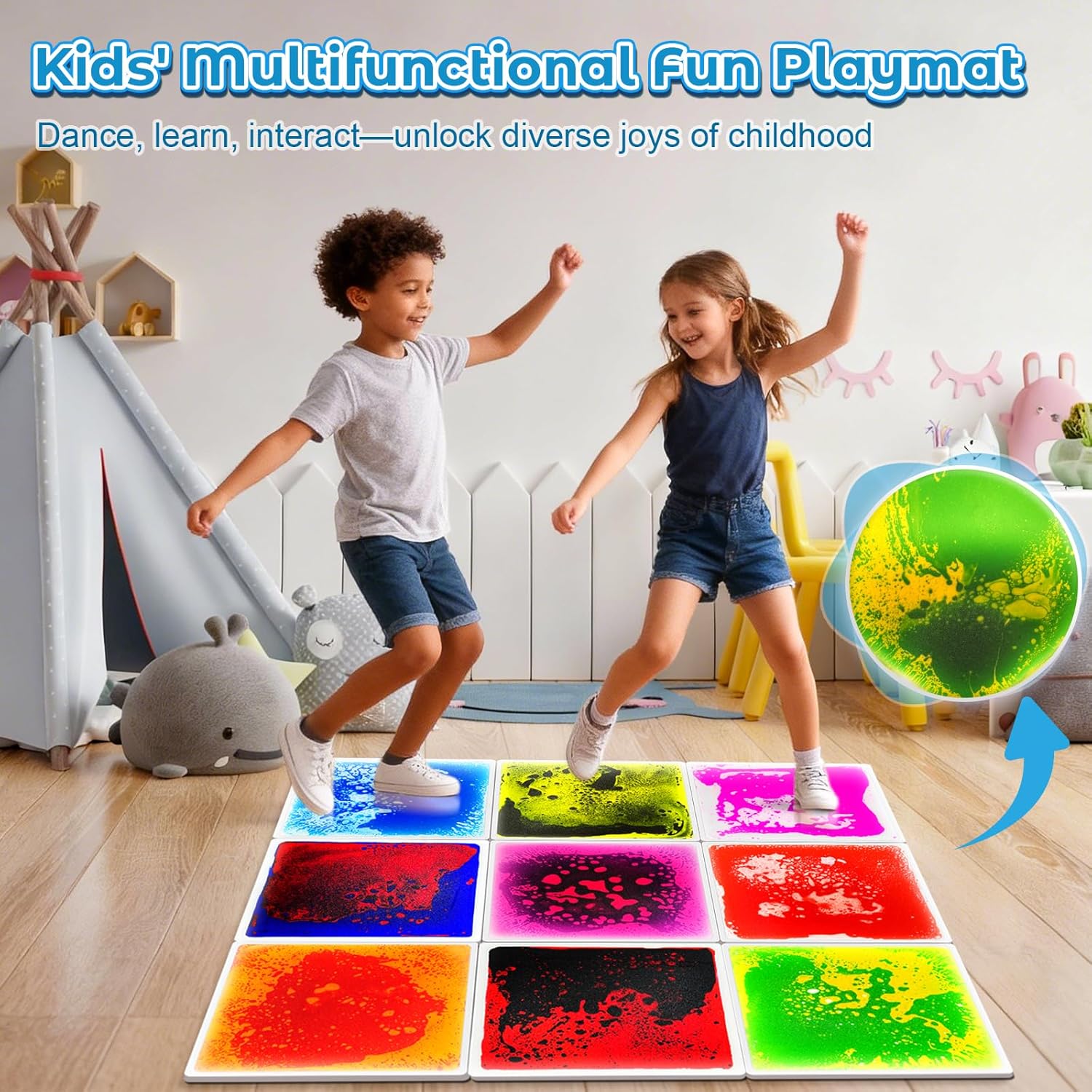 Alternative view of Onyoloy Sensory Floor Tiles 9PCS - Liquid Play Mats for Kids Toddlers (3-7Y), Non-Toxic Lava Tiles for Home & Classroom, Waterproof Colorful Sensory Toys for Autism, Gross Motor Development