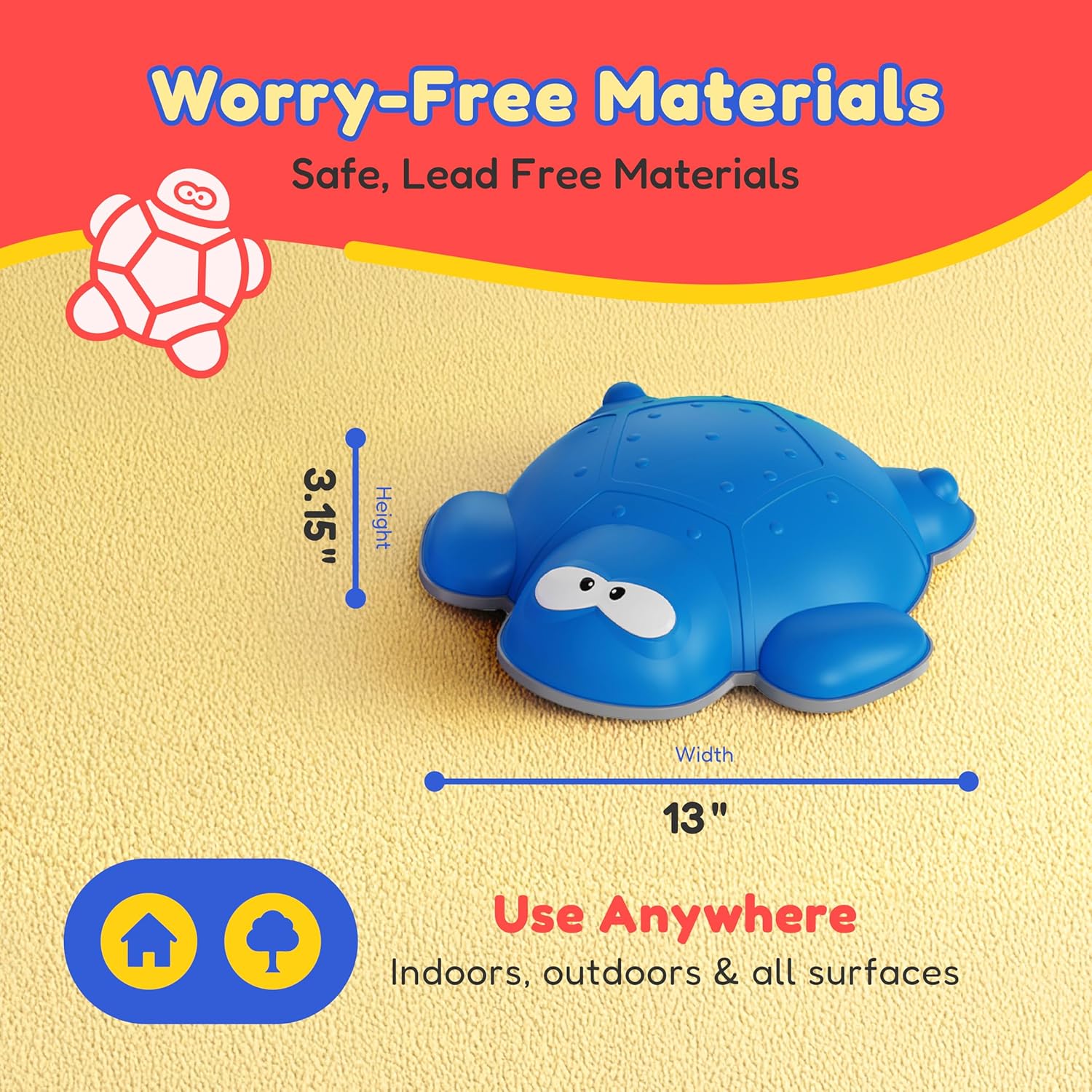 Kinderific Stepping Stones for Kids, Turtle Shape, 6-Piece Set, Non-Slip Indoor/Outdoor Sensory Balance & Coordination Toy for Toddlers Ages 3+, Multicolor