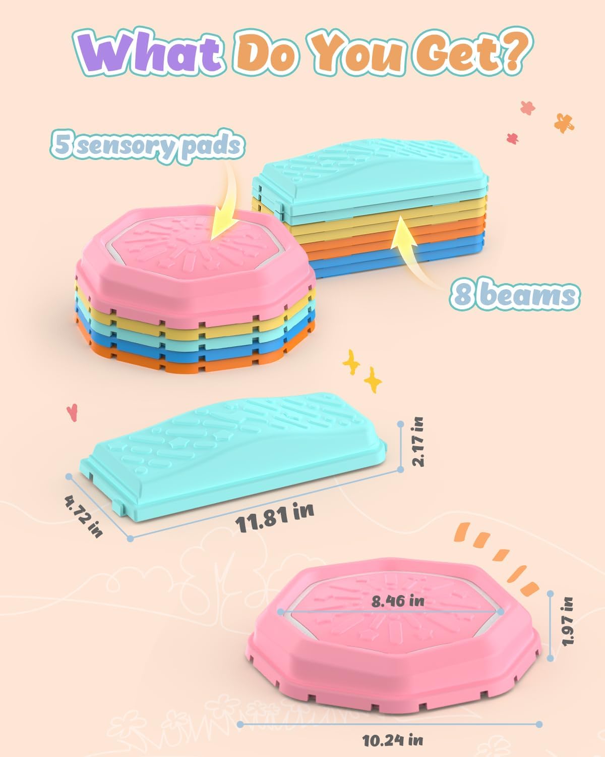 Holyton Music Light Up Balance Beam and Toddler Stepping Stones 13 Pieces, Non-Slip Plastic Balance Stackable Stepping Stones for Kids, Sensory Toys for Toddlers, Indoor or Outdoor Play, Easy Storage