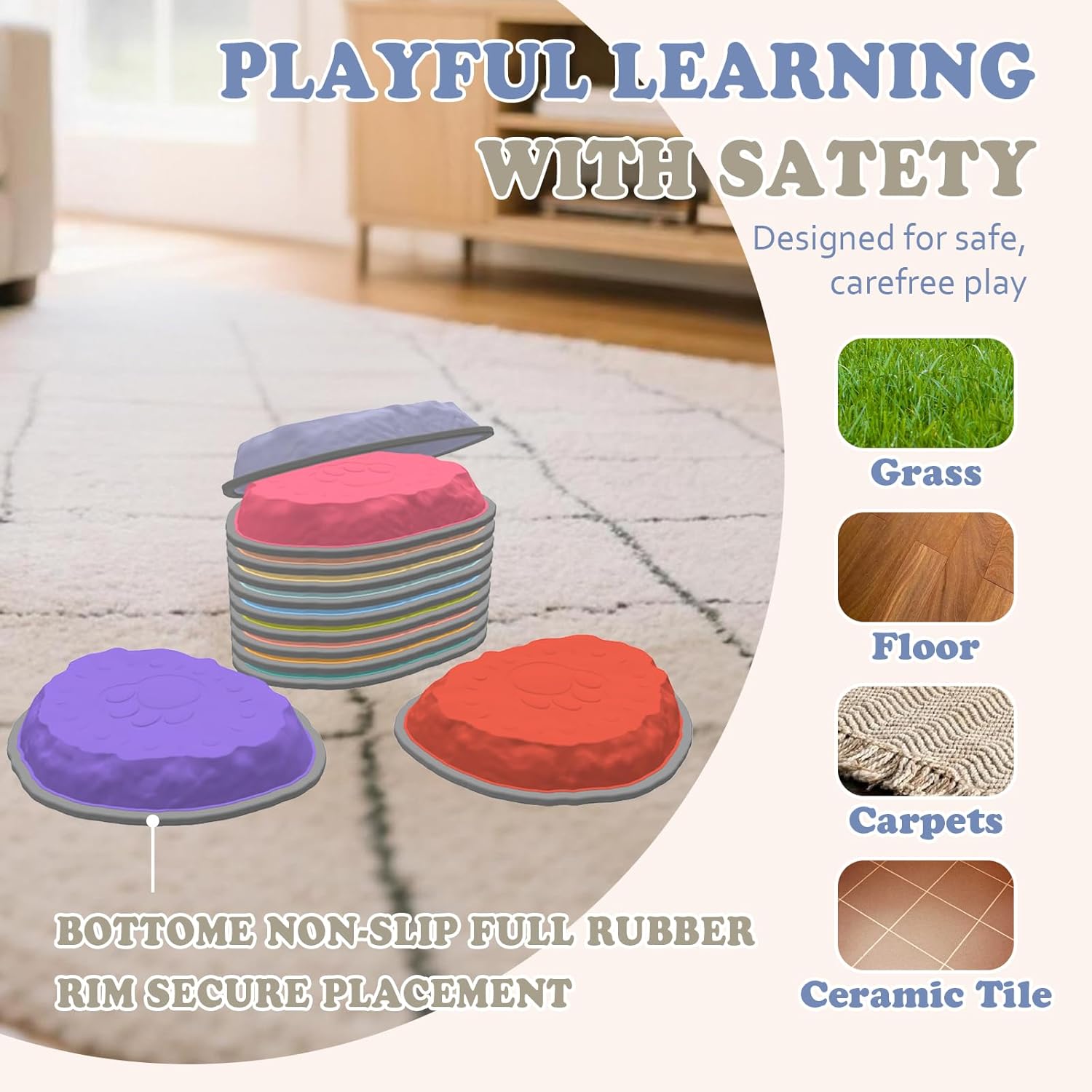 Alternative view of Stepping Stones for Kids, 8/12 PCS Balance Stepping Stones for Toddlers, Non-Slip Obstacle Course Sensory Toys Indoor Outdoor, Balance River Toys for Birthday, Children's Day and Christmas Gift