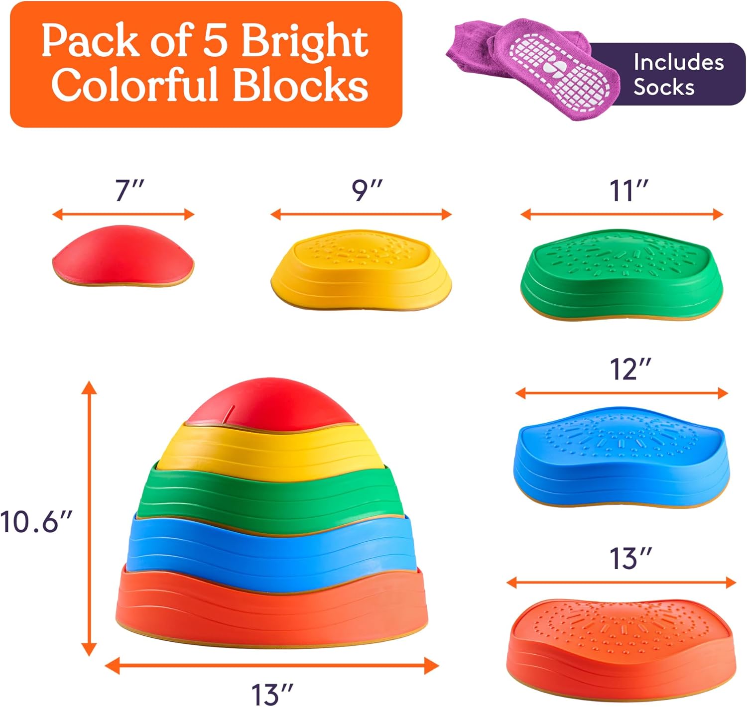 Special Supplies Stepping Stones for Kids, 5 Balance Indoor and Outdoor Blocks Promote Coordination, Balance, Strength, Child Safe Rubber, Non-Slip Edging, Stackable