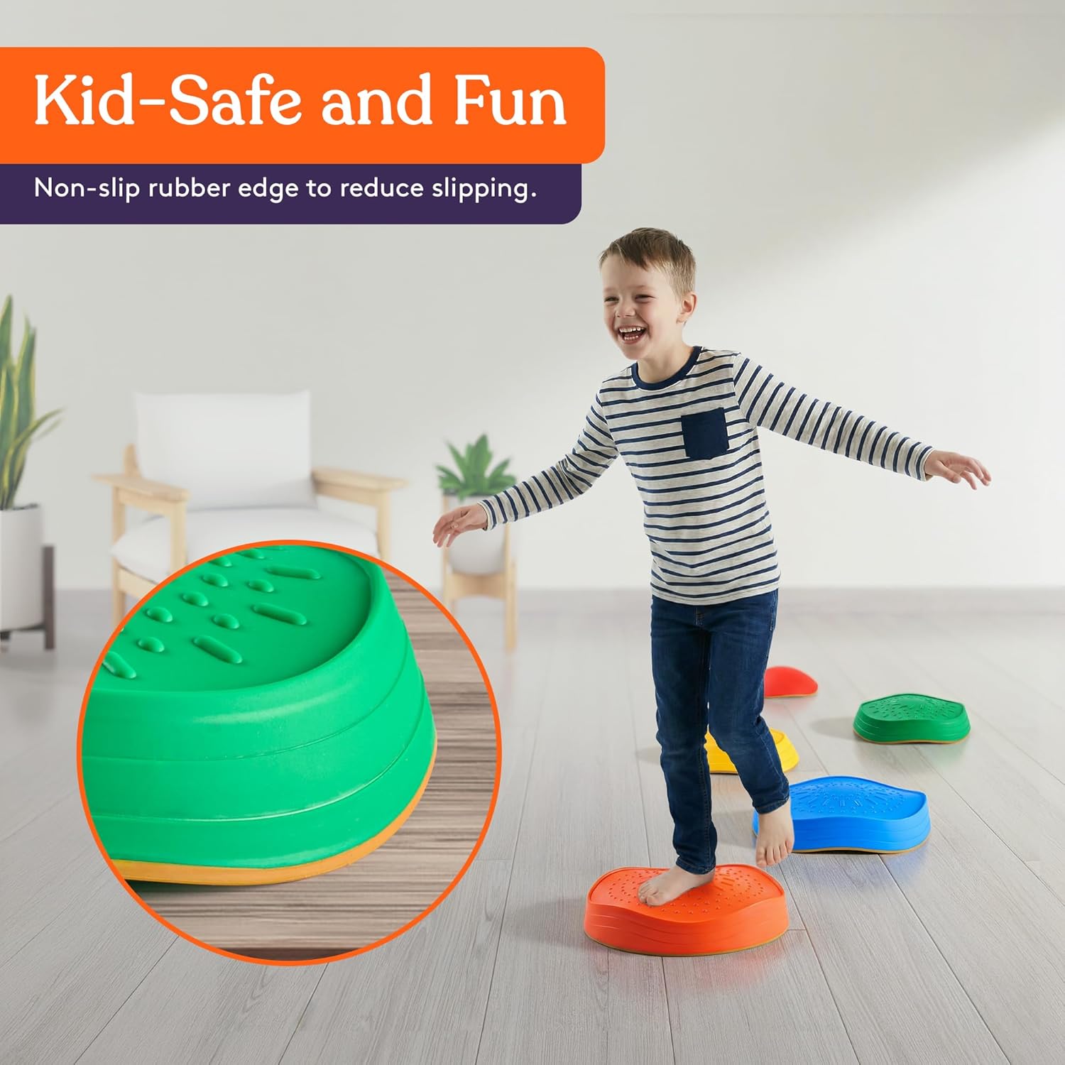Alternative view of Special Supplies Stepping Stones for Kids, 5 Balance Indoor and Outdoor Blocks Promote Coordination, Balance, Strength, Child Safe Rubber, Non-Slip Edging, Stackable