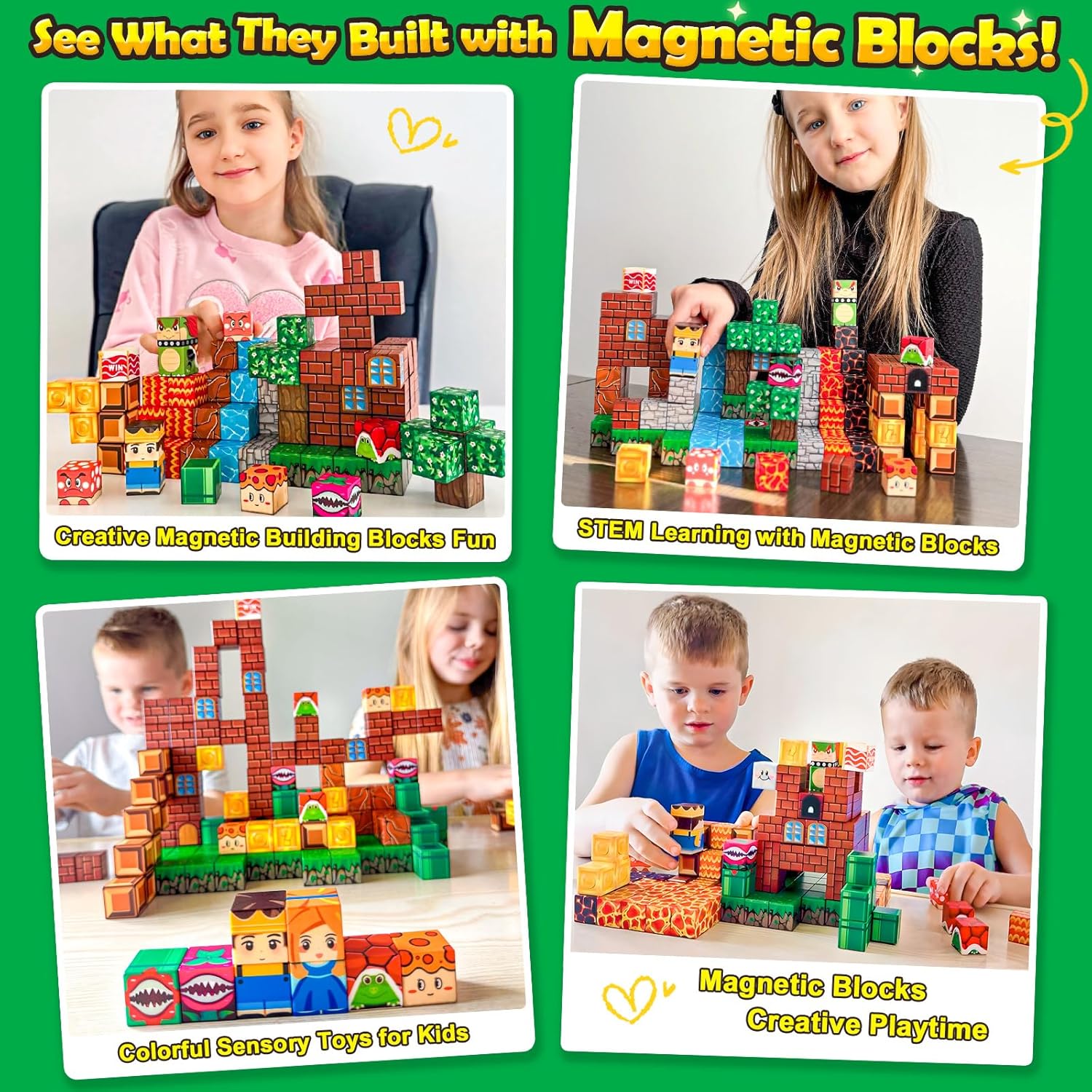 Alternative view of 100PCS Magnetic Blocks Magnetic Building Blocks Sensory Toys for Kids Ages 3-5 6-8 8-12 Kids Game Toys for 3+ Year Old Boys & Girls, 3 4 5 6 7 8 9 10 Year Old Boy Birthday Gift Easter Basket Stuffers